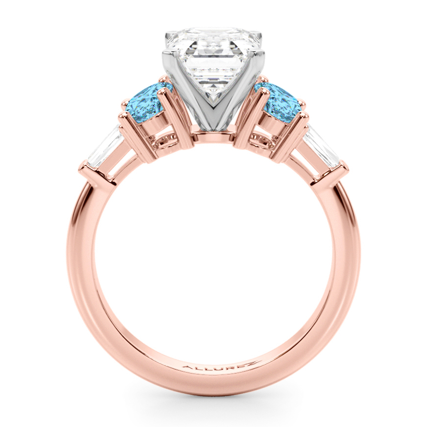 Emerald Cut Lab Grown Diamond & Oval Blue Topaz Engagement Ring 18K Rose Gold (4.18ct)