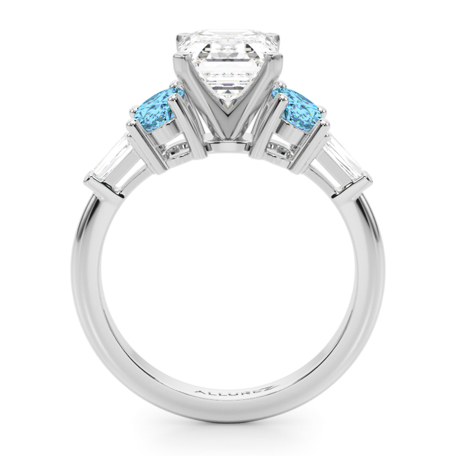 Emerald Cut Lab Grown Diamond & Oval Blue Topaz Engagement Ring 18K White Gold (4.18ct)