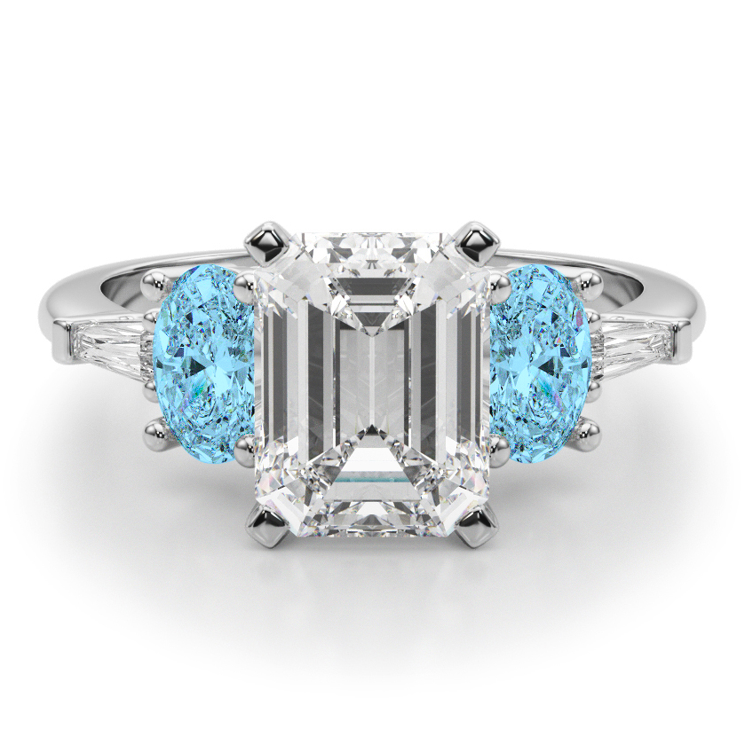 Emerald Cut Lab Grown Diamond & Oval Blue Topaz Engagement Ring in Platinum (4.18ct)