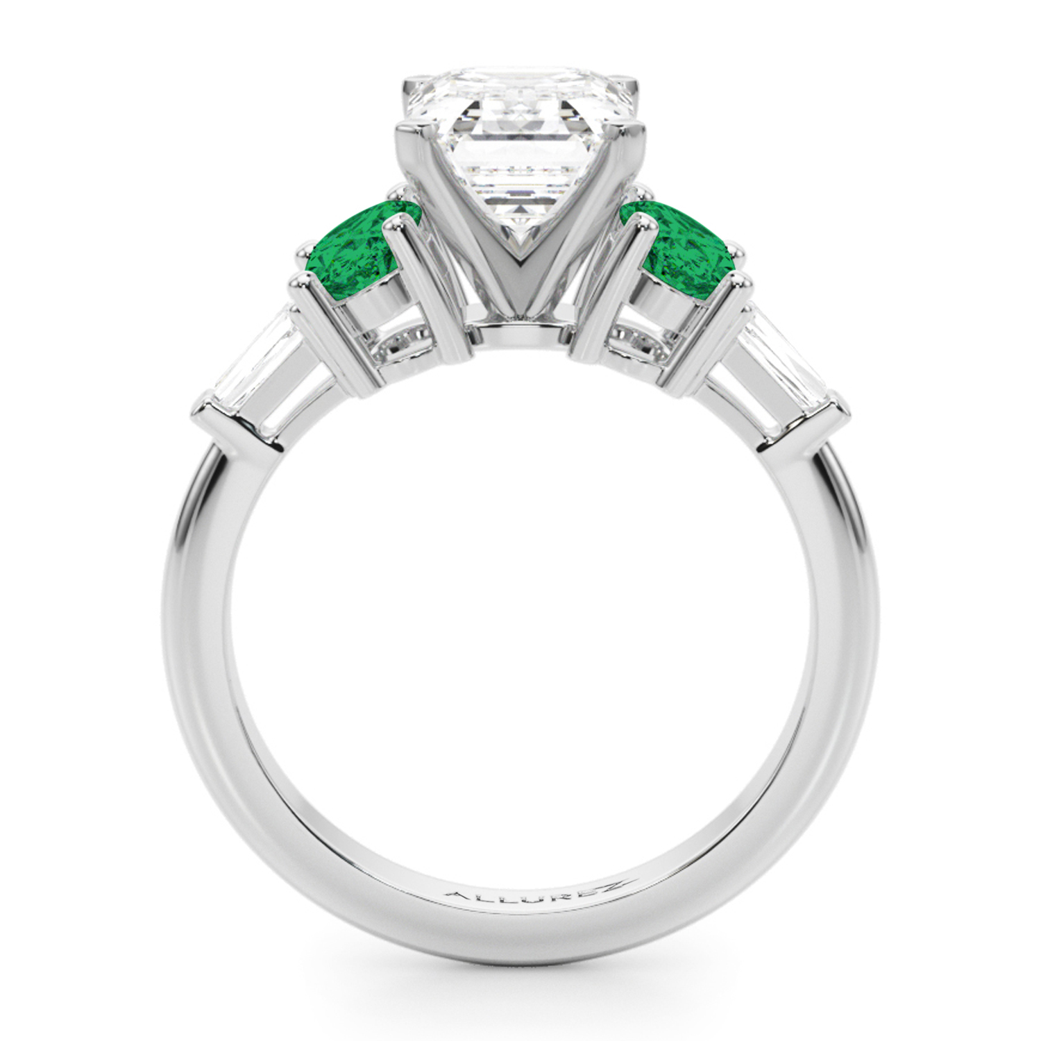 Emerald Cut Lab Grown Diamond & Oval Emerald Engagement Ring 14K White Gold (3.98ct)