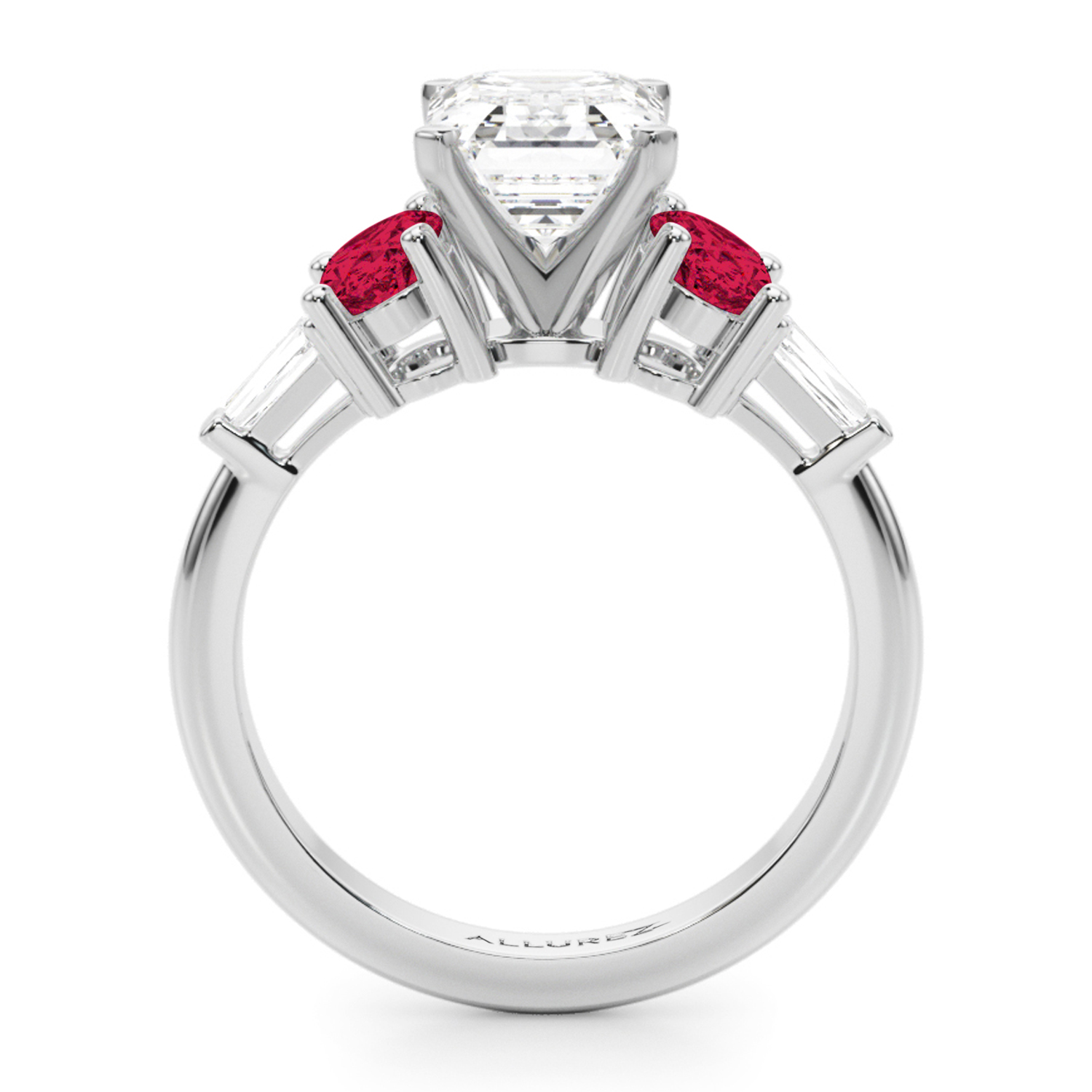 Emerald Cut Lab Grown Diamond & Oval Ruby Engagement Ring 14K White Gold (4.24ct)