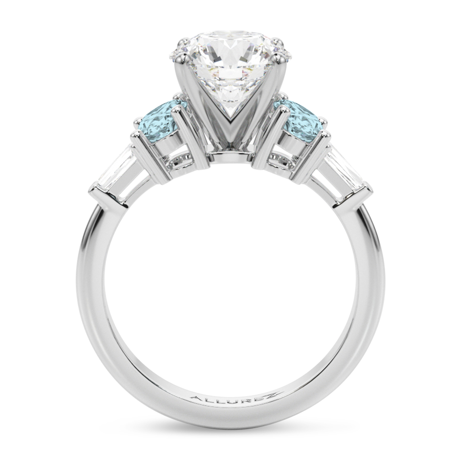 Round Lab Grown Diamond & Oval Aquamarine Engagement Ring 14K White Gold (3.98ct)