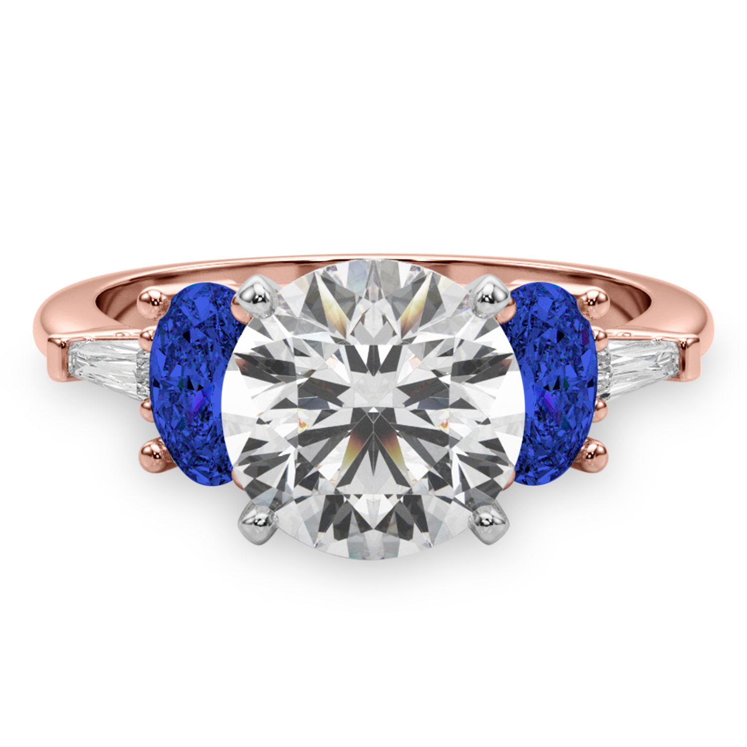 Round Lab Grown Diamond & Oval Blue Sapphire Engagement Ring 14K Rose Gold (4.32ct)