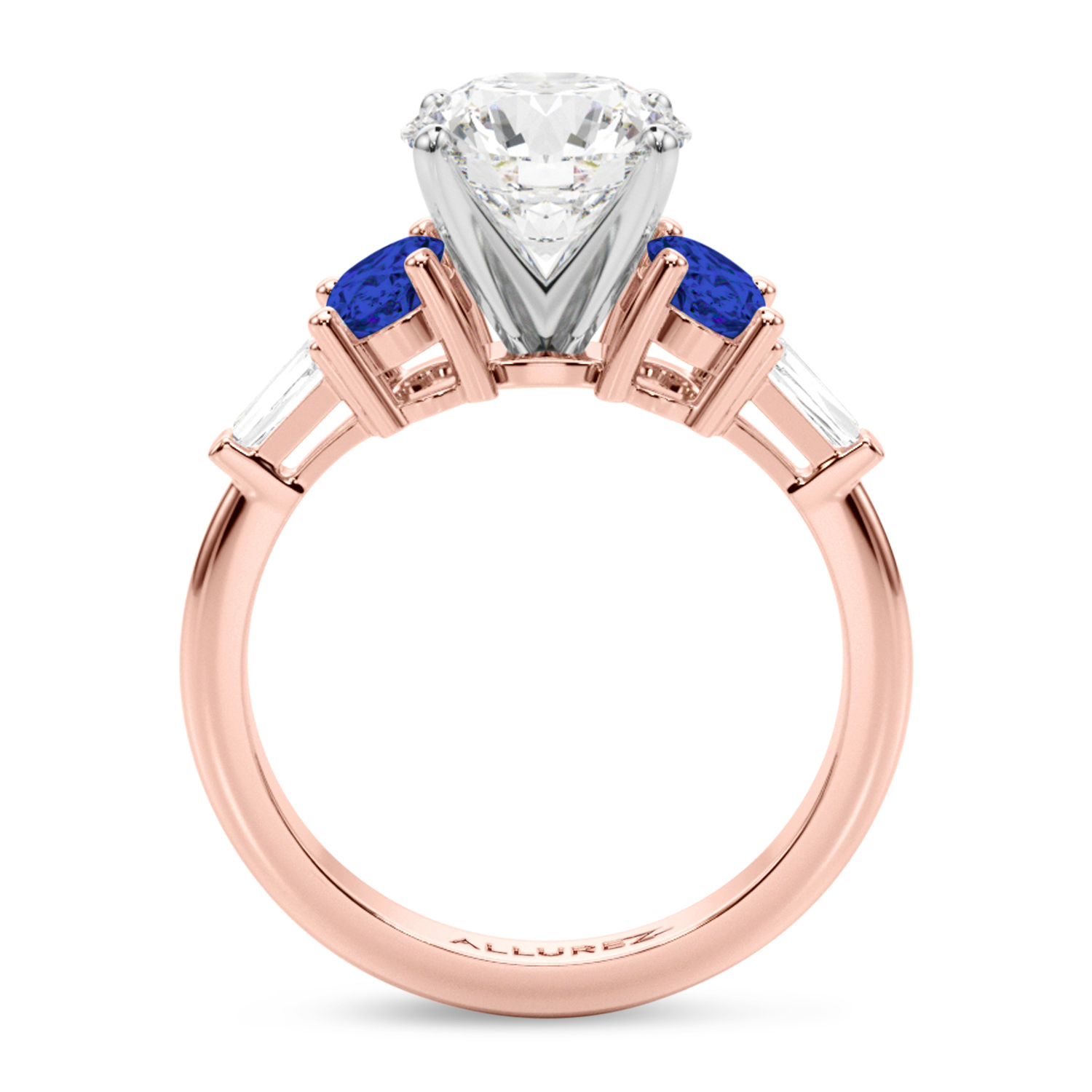 Round Lab Grown Diamond & Oval Blue Sapphire Engagement Ring 14K Rose Gold (4.32ct)