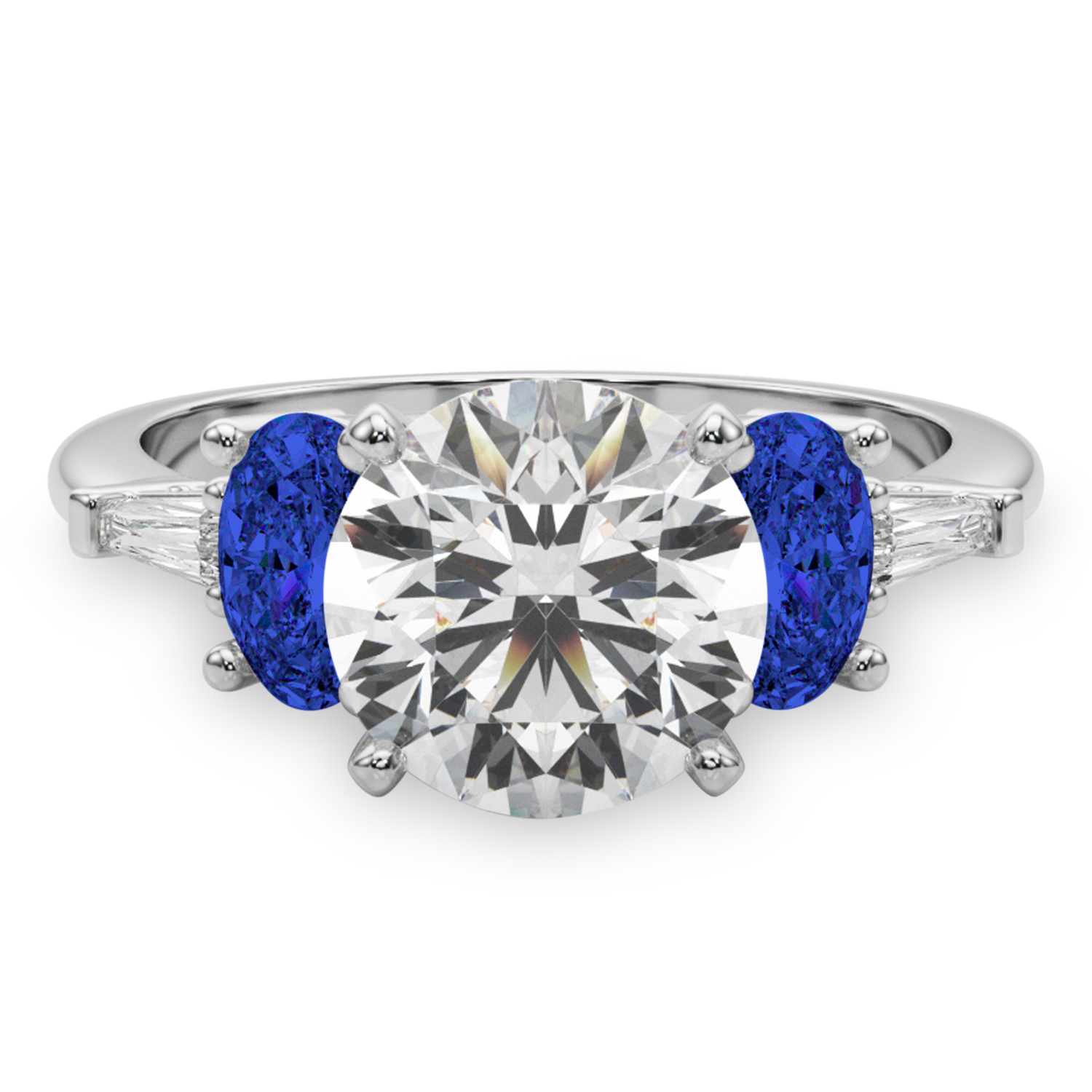 Round Lab Grown Diamond & Oval Blue Sapphire Engagement Ring 14K White Gold (4.32ct)