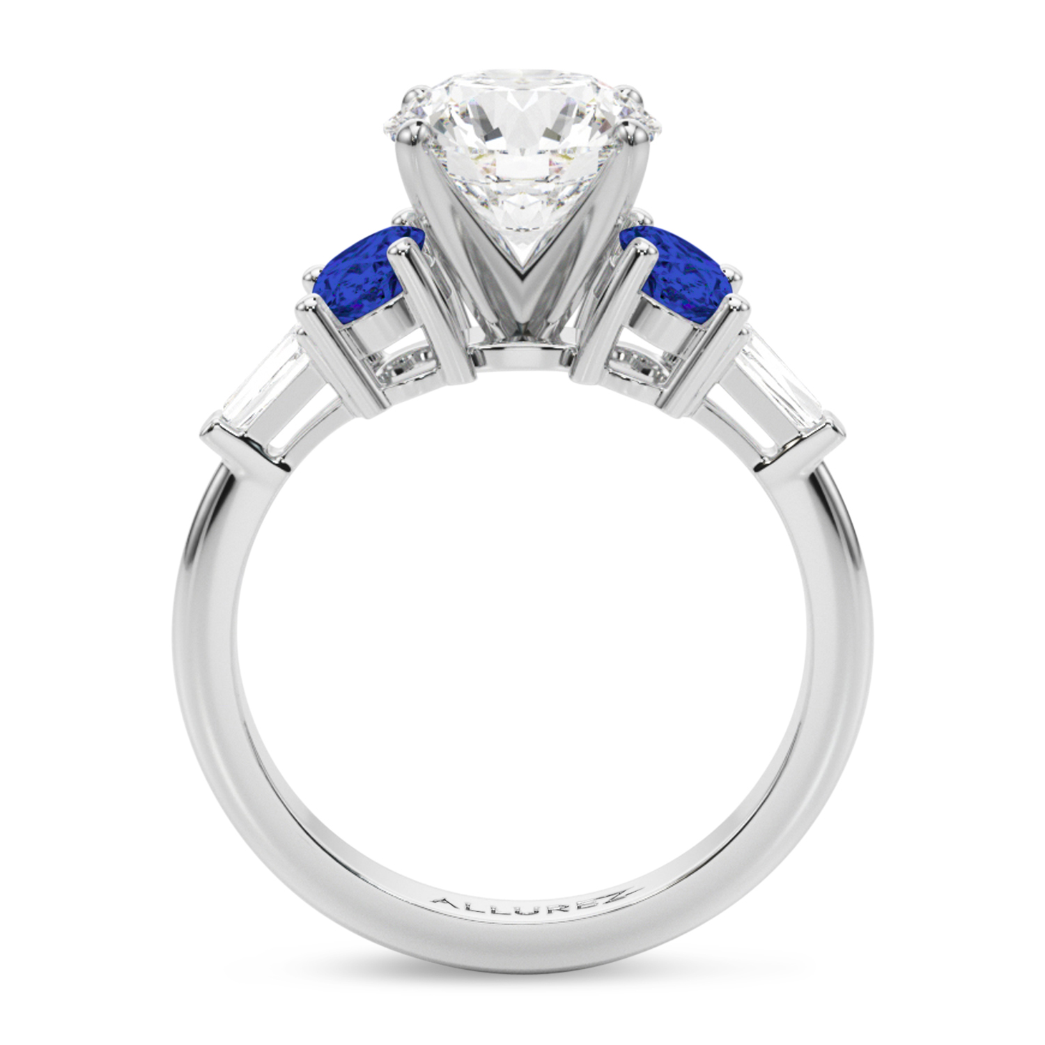 Round Lab Grown Diamond & Oval Blue Sapphire Engagement Ring 14K White Gold (4.32ct)