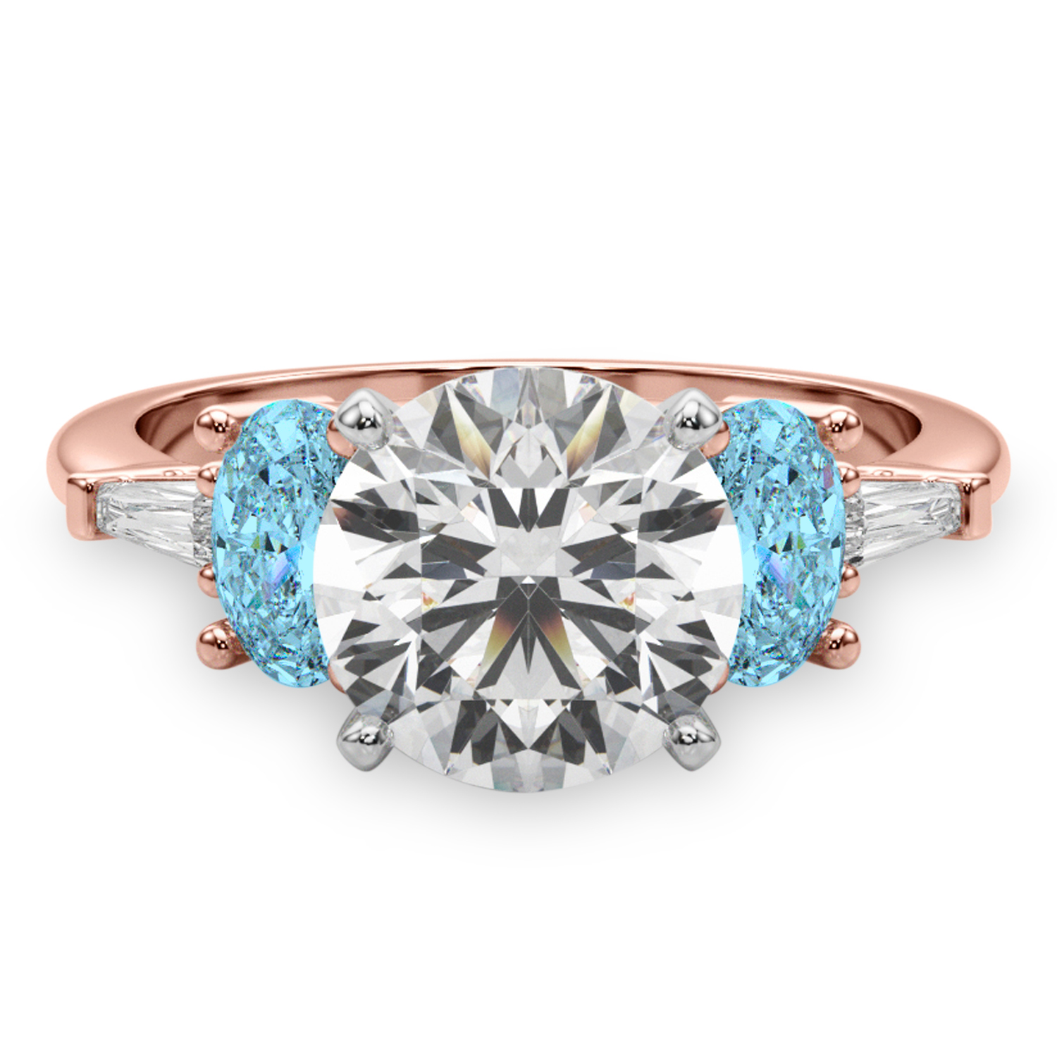 Round Lab Grown Diamond & Oval Blue Topaz Engagement Ring 14K Rose Gold (4.18ct)