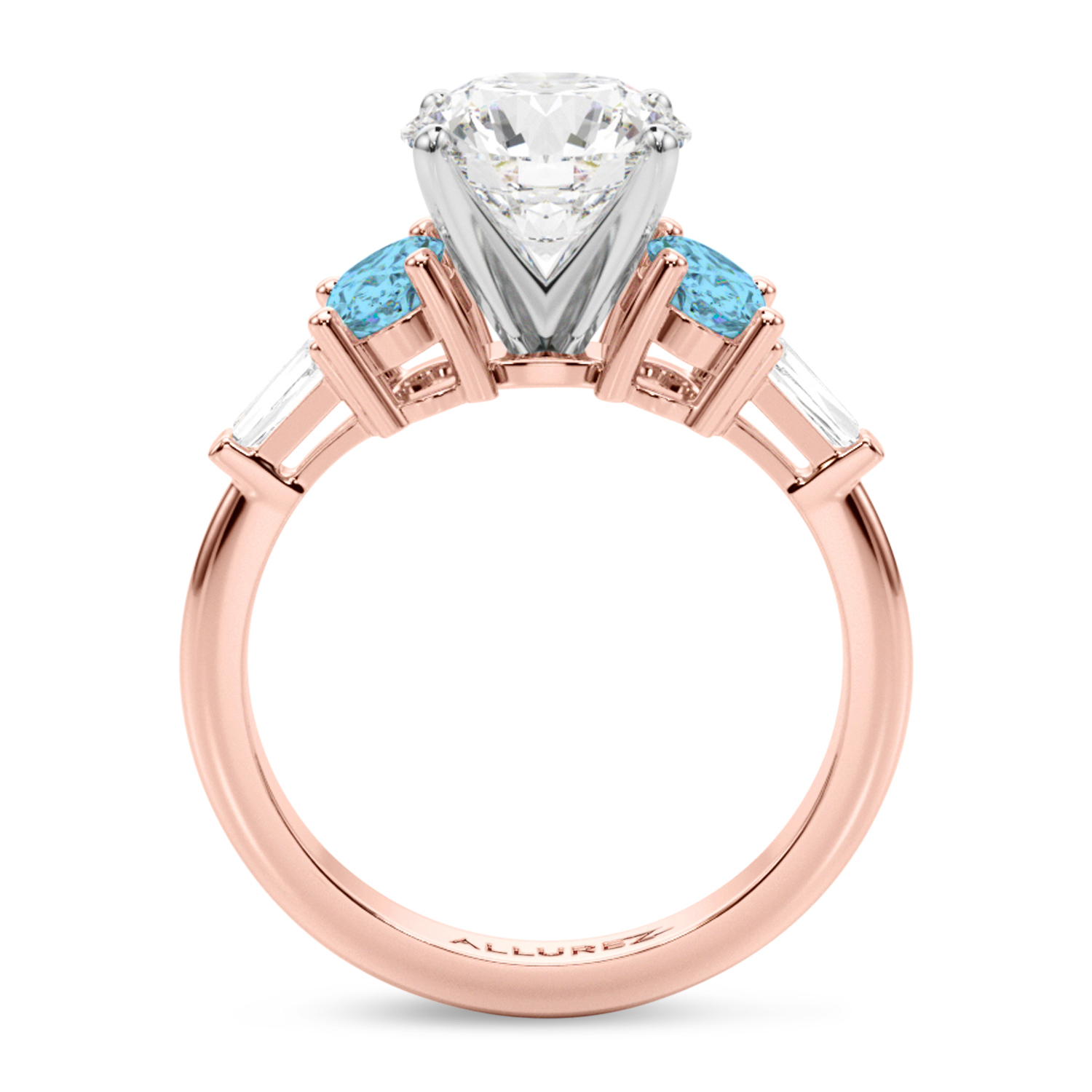 Round Lab Grown Diamond & Oval Blue Topaz Engagement Ring 14K Rose Gold (4.18ct)