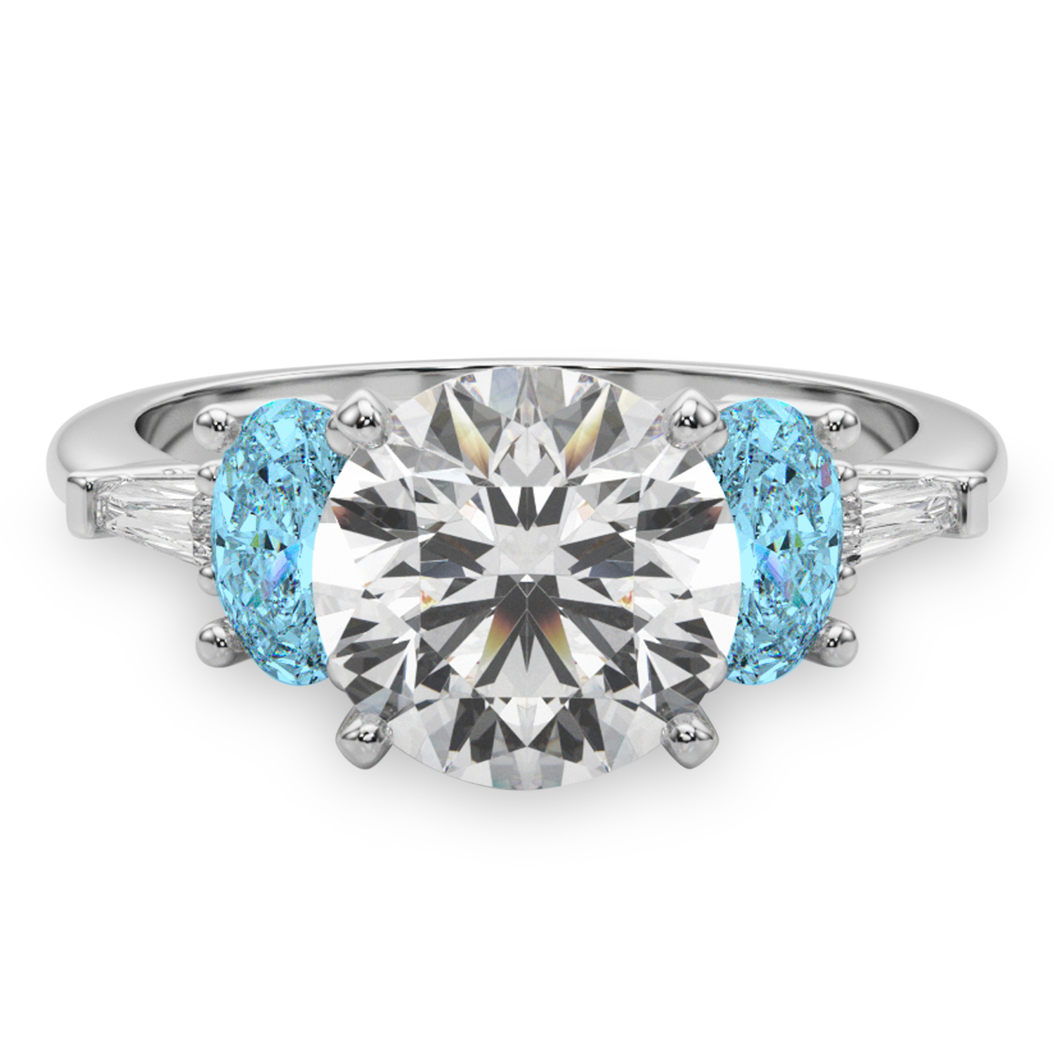 Round Lab Grown Diamond & Oval Blue Topaz Engagement Ring 14K White Gold (4.18ct)