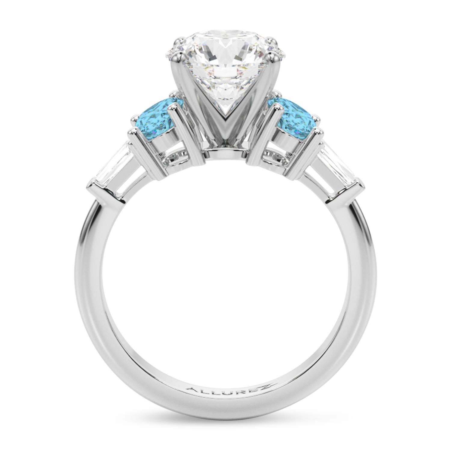 Round Lab Grown Diamond & Oval Blue Topaz Engagement Ring 14K White Gold (4.18ct)