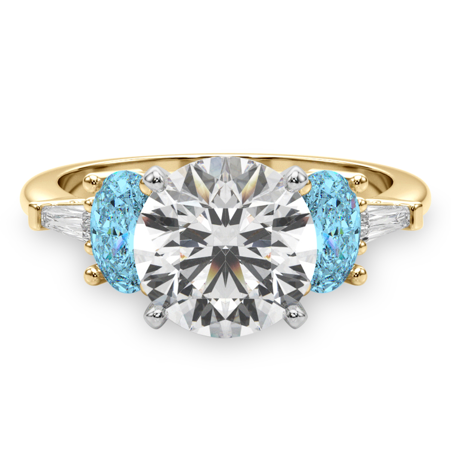 Round Lab Grown Diamond & Oval Blue Topaz Engagement Ring 14K Yellow Gold (4.18ct)