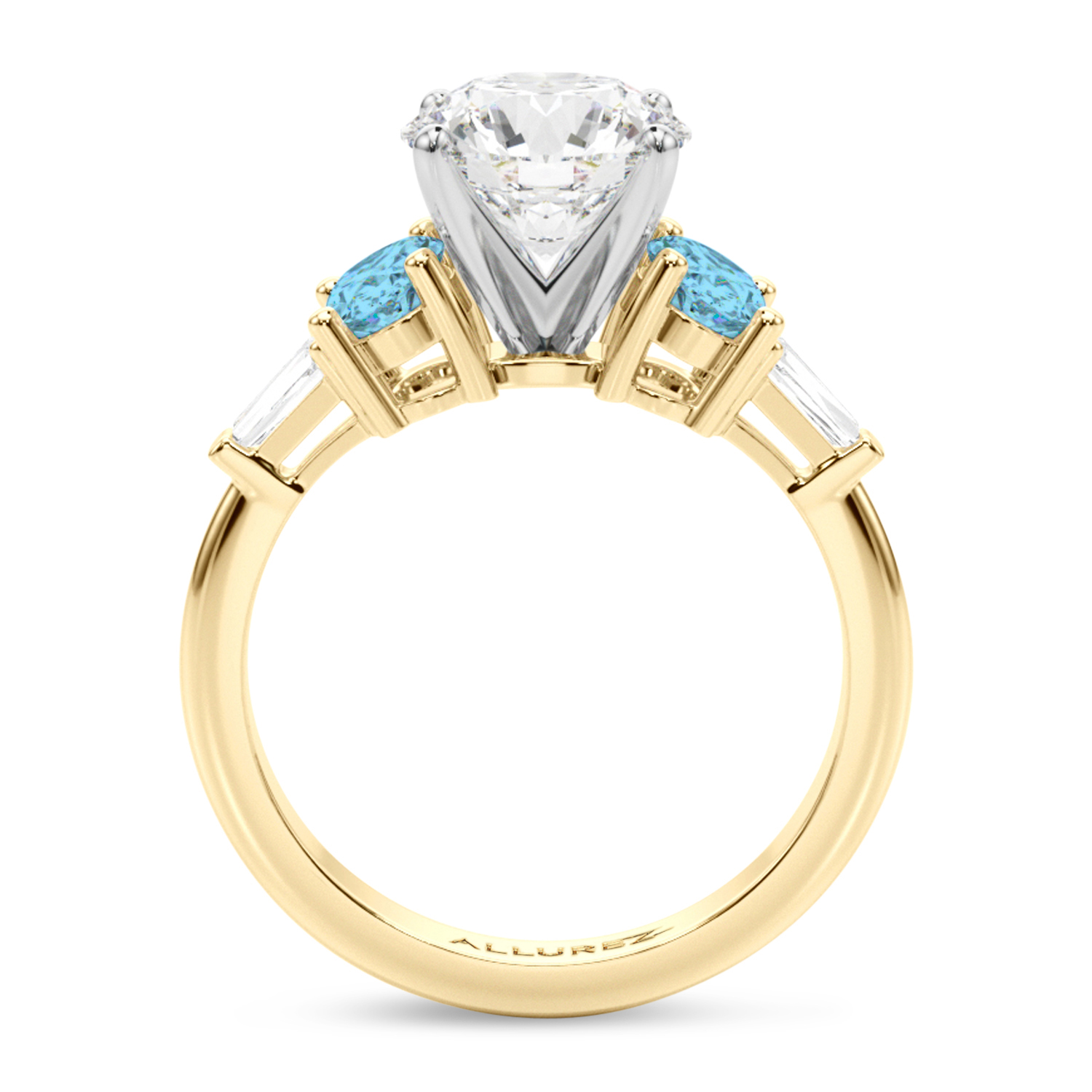 Round Lab Grown Diamond & Oval Blue Topaz Engagement Ring 14K Yellow Gold (4.18ct)