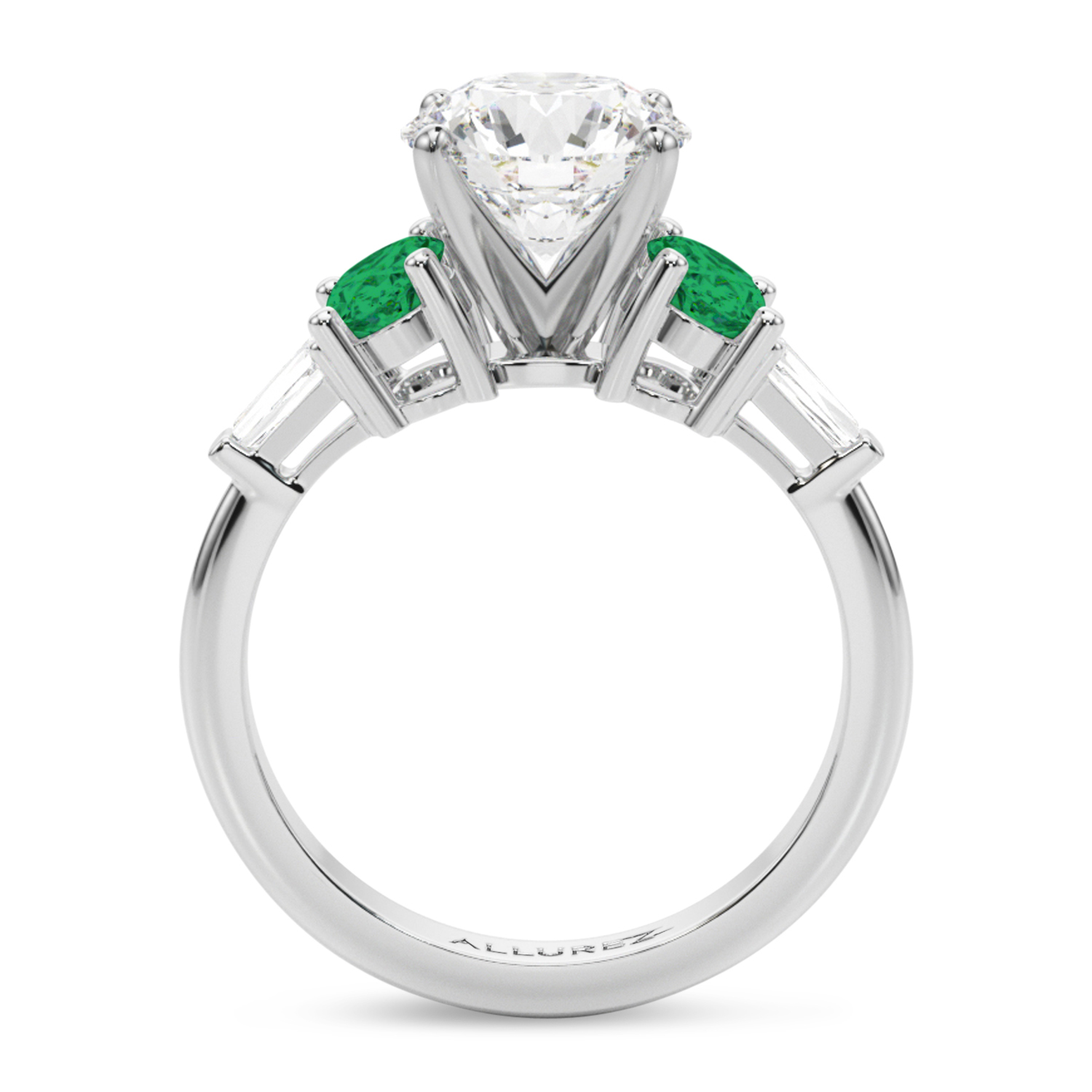 Round Lab Grown Diamond & Oval Emerald Engagement Ring 14K White Gold (3.98ct)