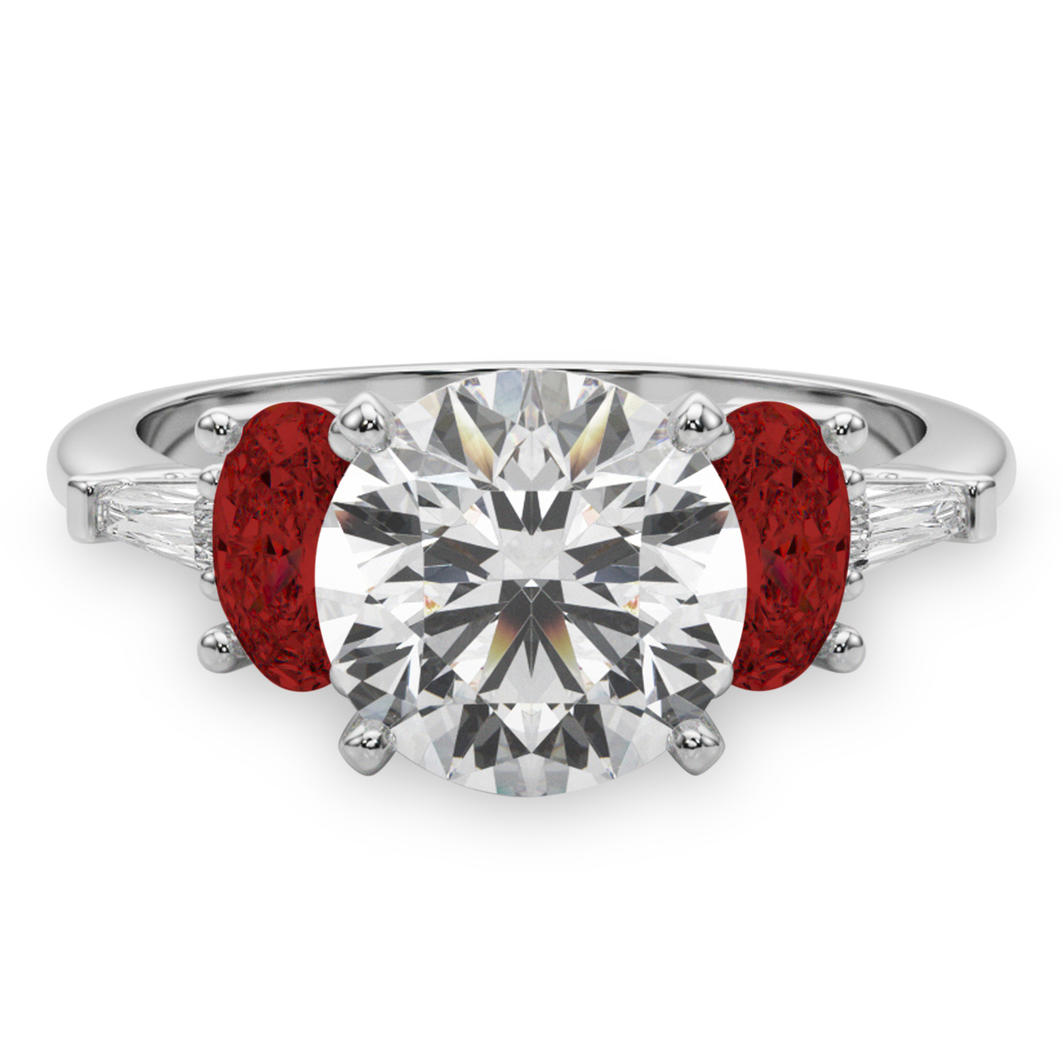Round Lab Grown Diamond & Oval Garnet Engagement Ring 14K White Gold (4.18ct)