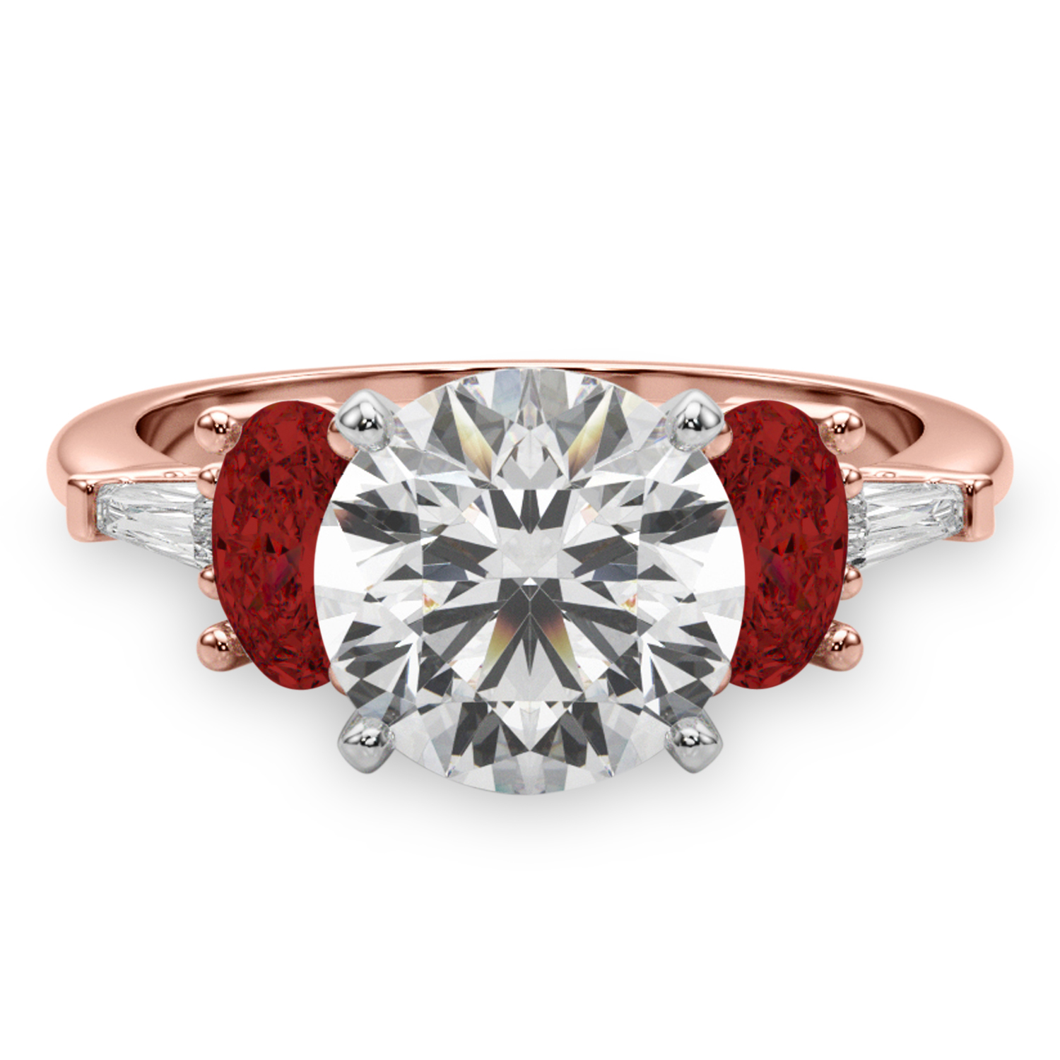 Round Lab Grown Diamond & Oval Garnet Engagement Ring 18K Rose Gold (4.18ct)