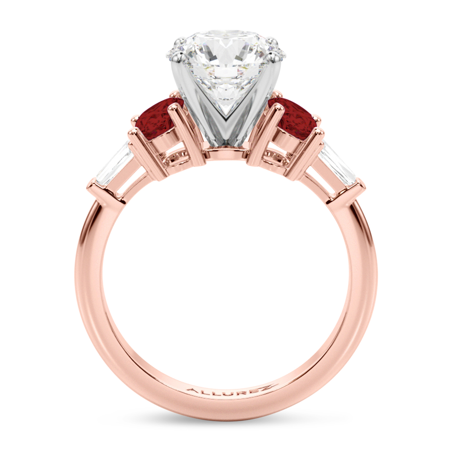 Round Lab Grown Diamond & Oval Garnet Engagement Ring 18K Rose Gold (4.18ct)