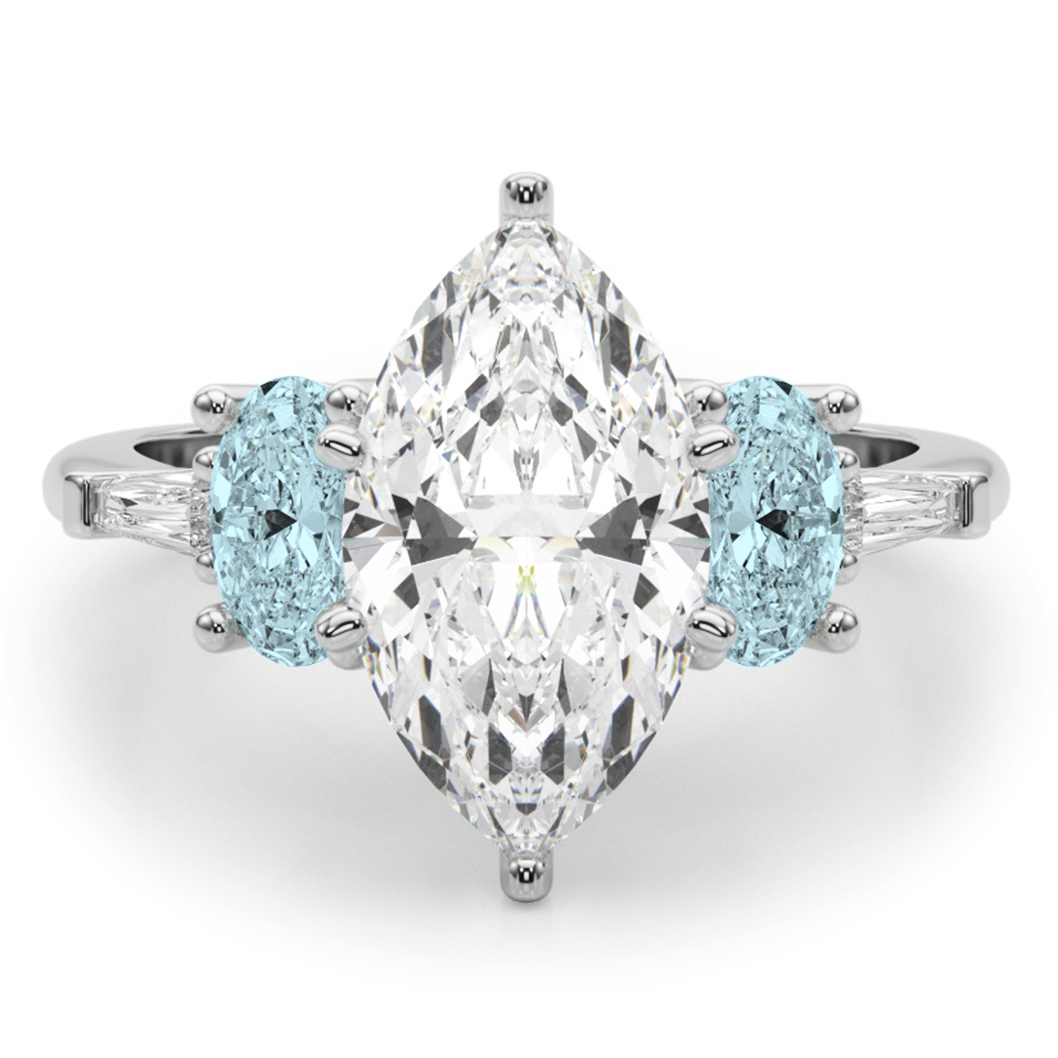 Marquise Lab Grown Diamond & Oval Aquamarine Engagement Ring 14K White Gold (3.98ct)