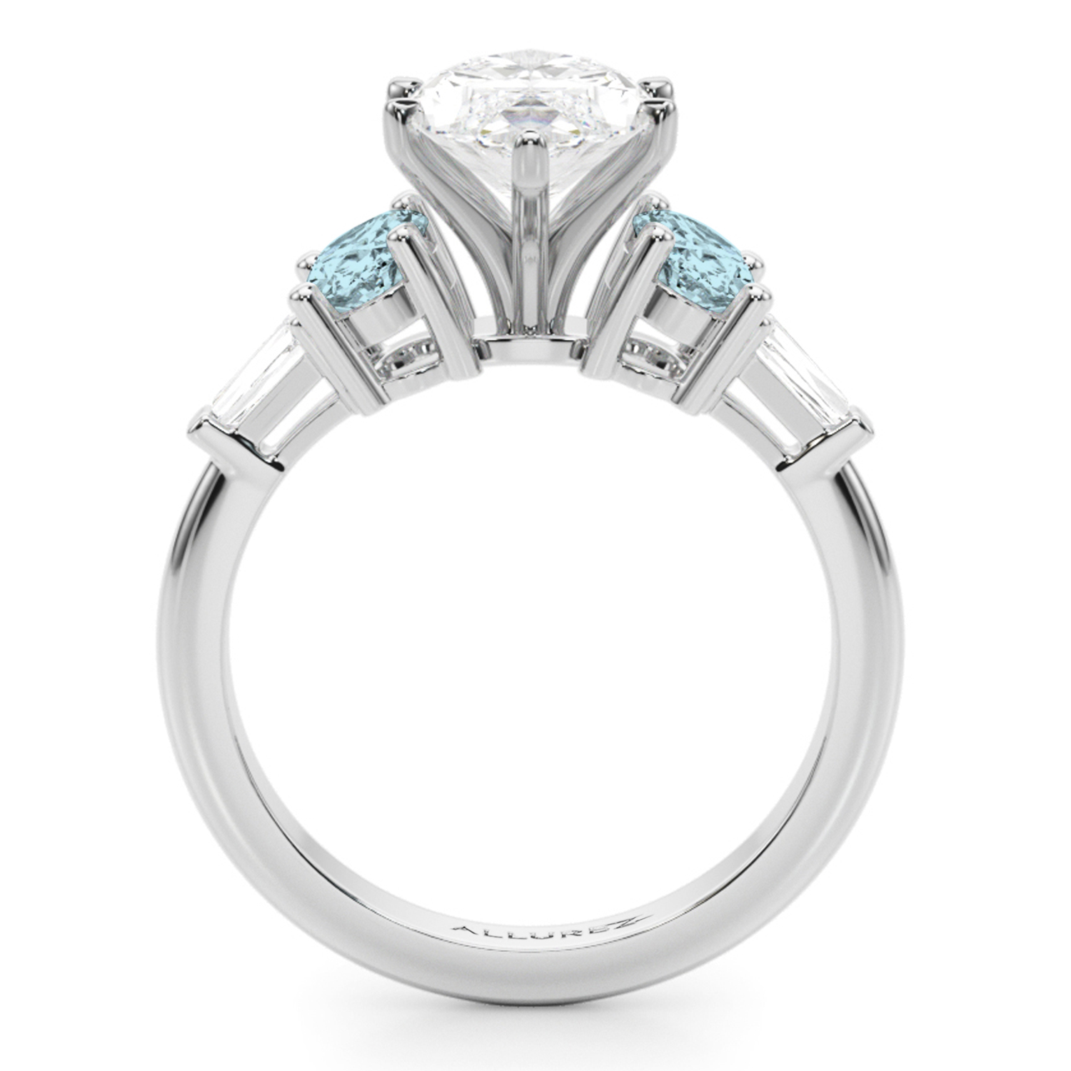 Marquise Lab Grown Diamond & Oval Aquamarine Engagement Ring 14K White Gold (3.98ct)
