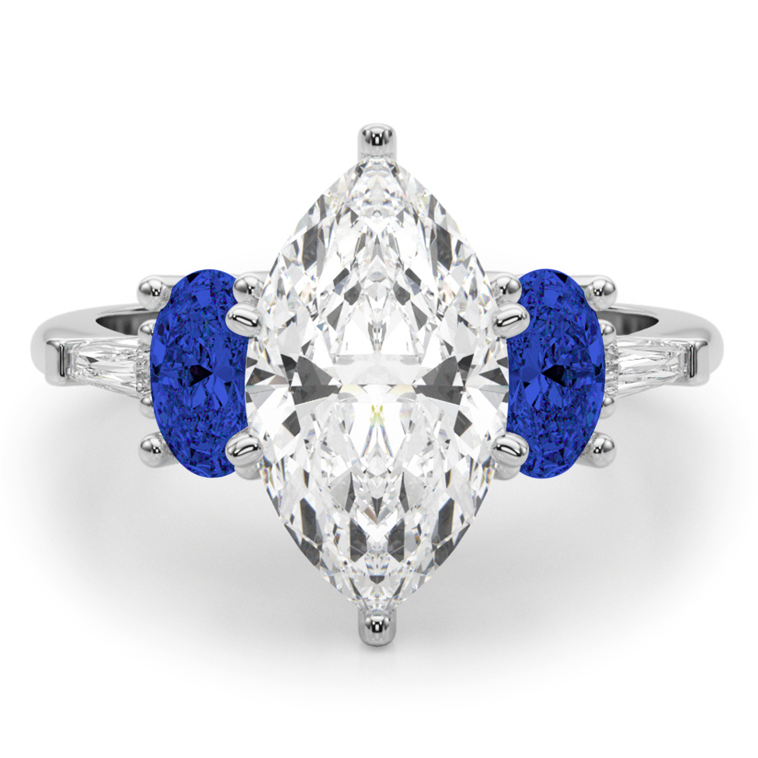 Marquise Lab Grown Diamond & Oval Blue Sapphire Engagement Ring in Platinum (4.32ct)
