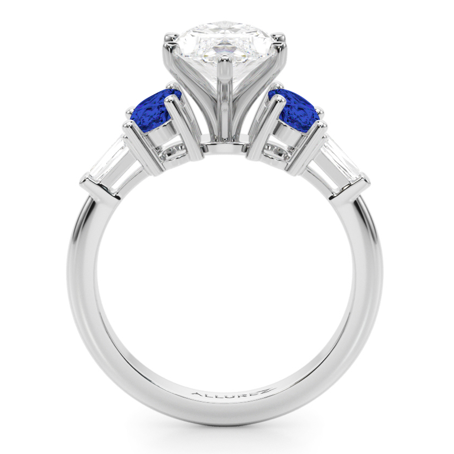 Marquise Lab Grown Diamond & Oval Blue Sapphire Engagement Ring in Platinum (4.32ct)
