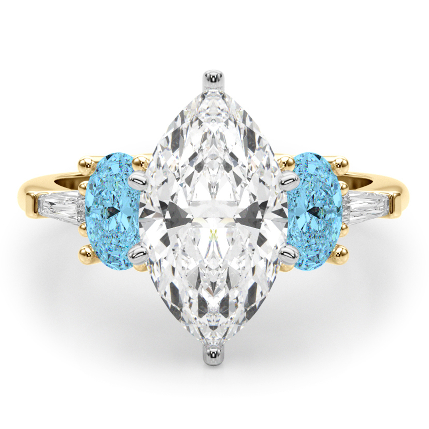 Marquise Lab Grown Diamond & Oval Blue Topaz Engagement Ring 14K Yellow Gold (4.18ct)