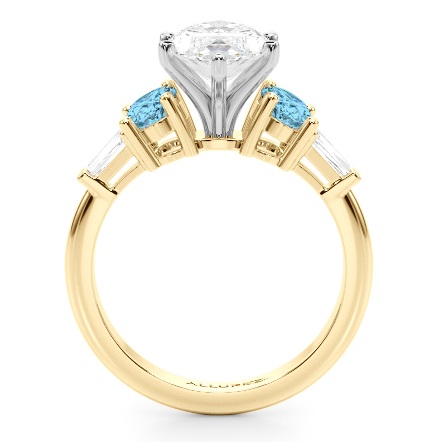 Marquise Lab Grown Diamond & Oval Blue Topaz Engagement Ring 14K Yellow Gold (4.18ct)