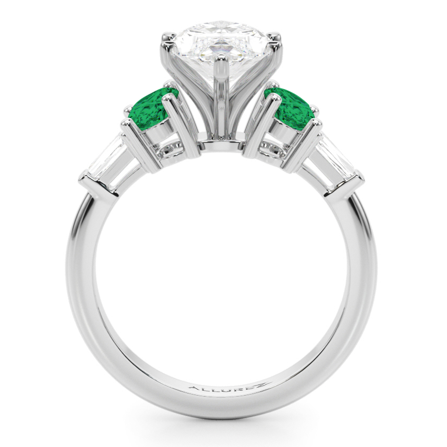 Marquise Lab Grown Diamond & Oval Emerald Engagement Ring 14K White Gold (3.98ct)