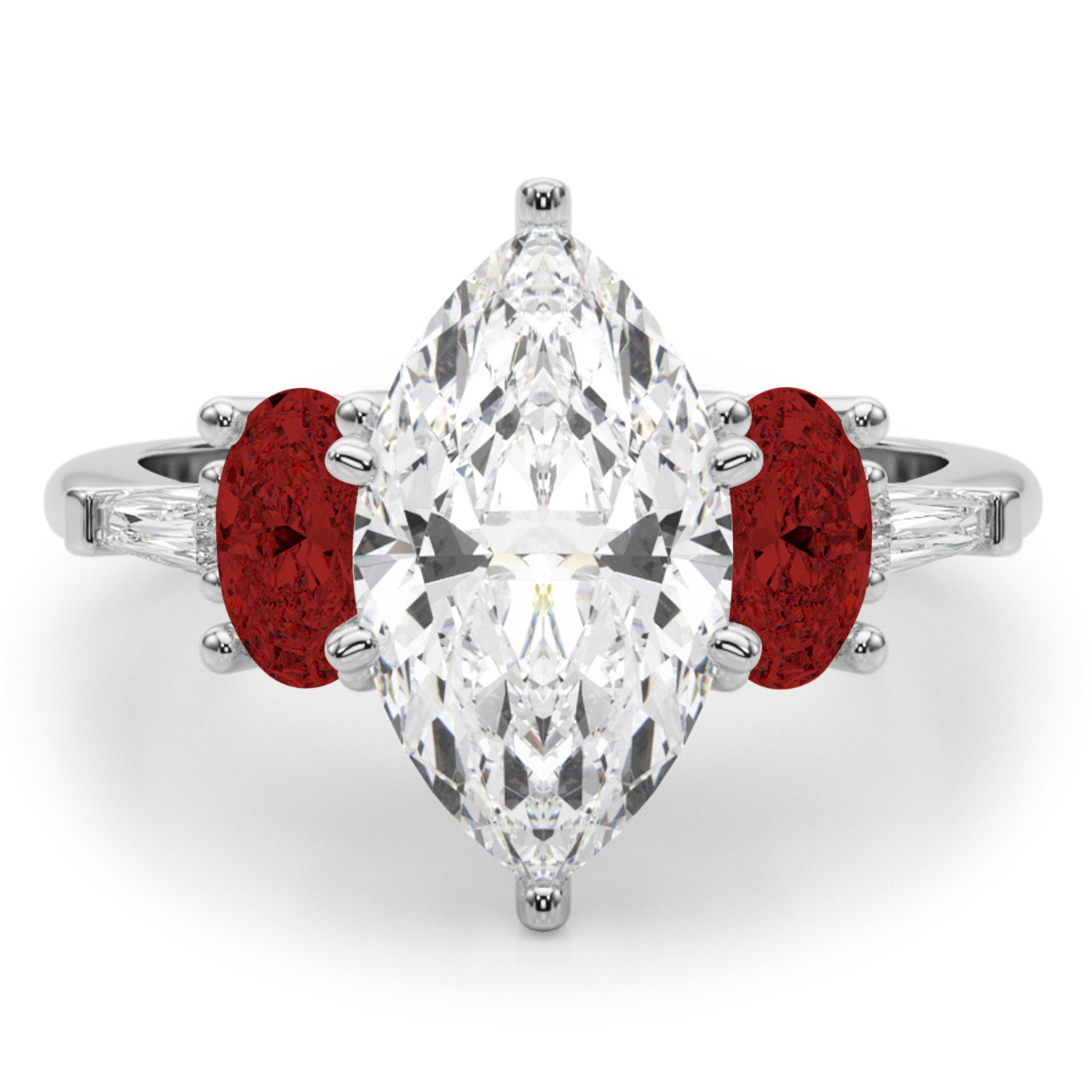 Marquise Lab Grown Diamond & Oval Garnet Engagement Ring 14K White Gold (4.18ct)