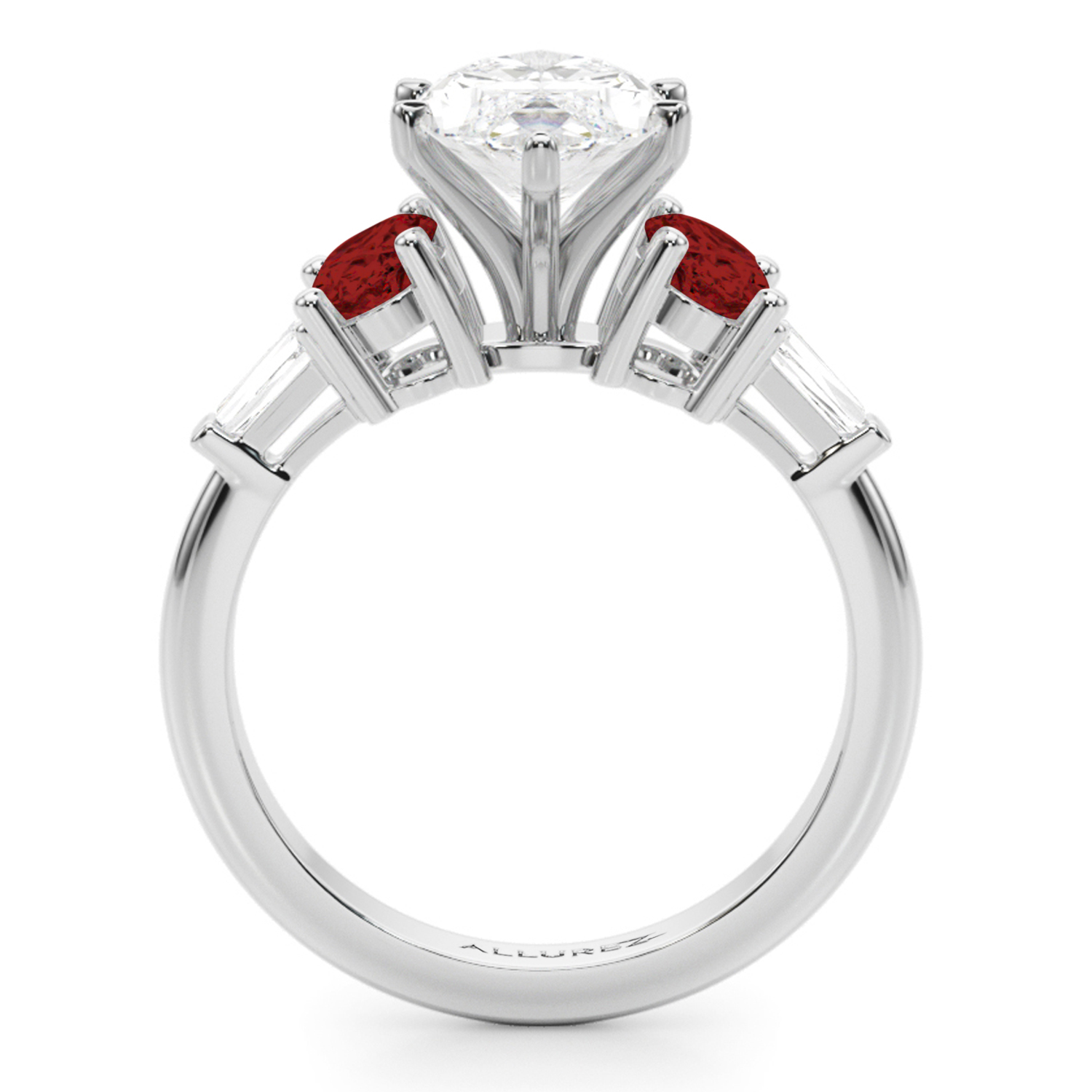 Marquise Lab Grown Diamond & Oval Garnet Engagement Ring 14K White Gold (4.18ct)