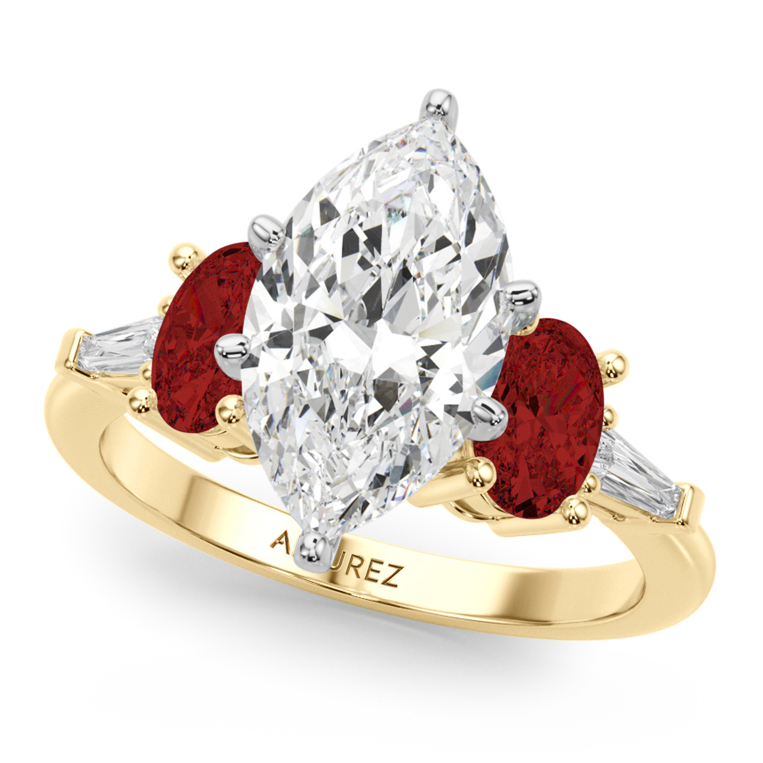 Marquise Lab Grown Diamond & Oval Garnet Engagement Ring 18K Yellow Gold (4.18ct)