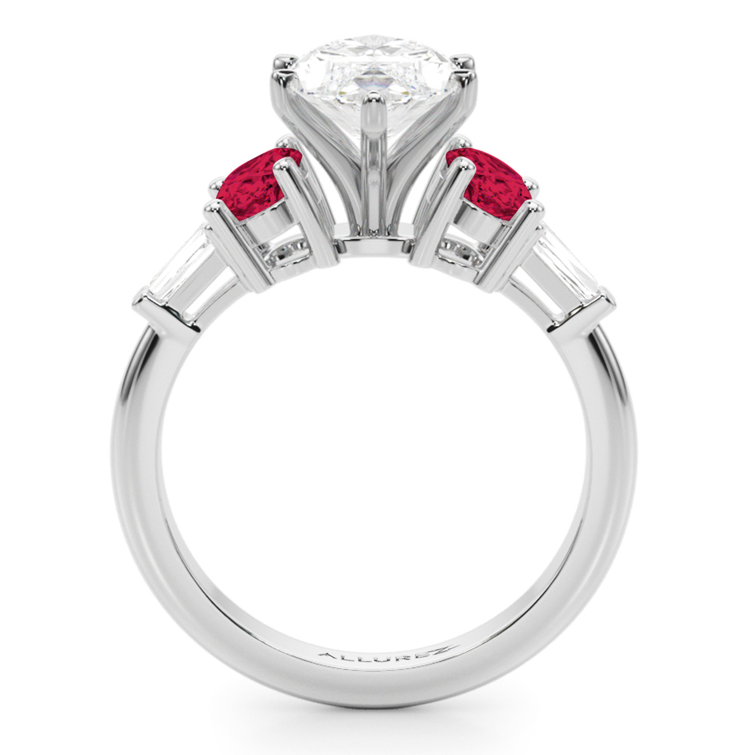 Marquise Lab Grown Diamond & Oval Ruby Engagement Ring 14K White Gold (4.24ct)