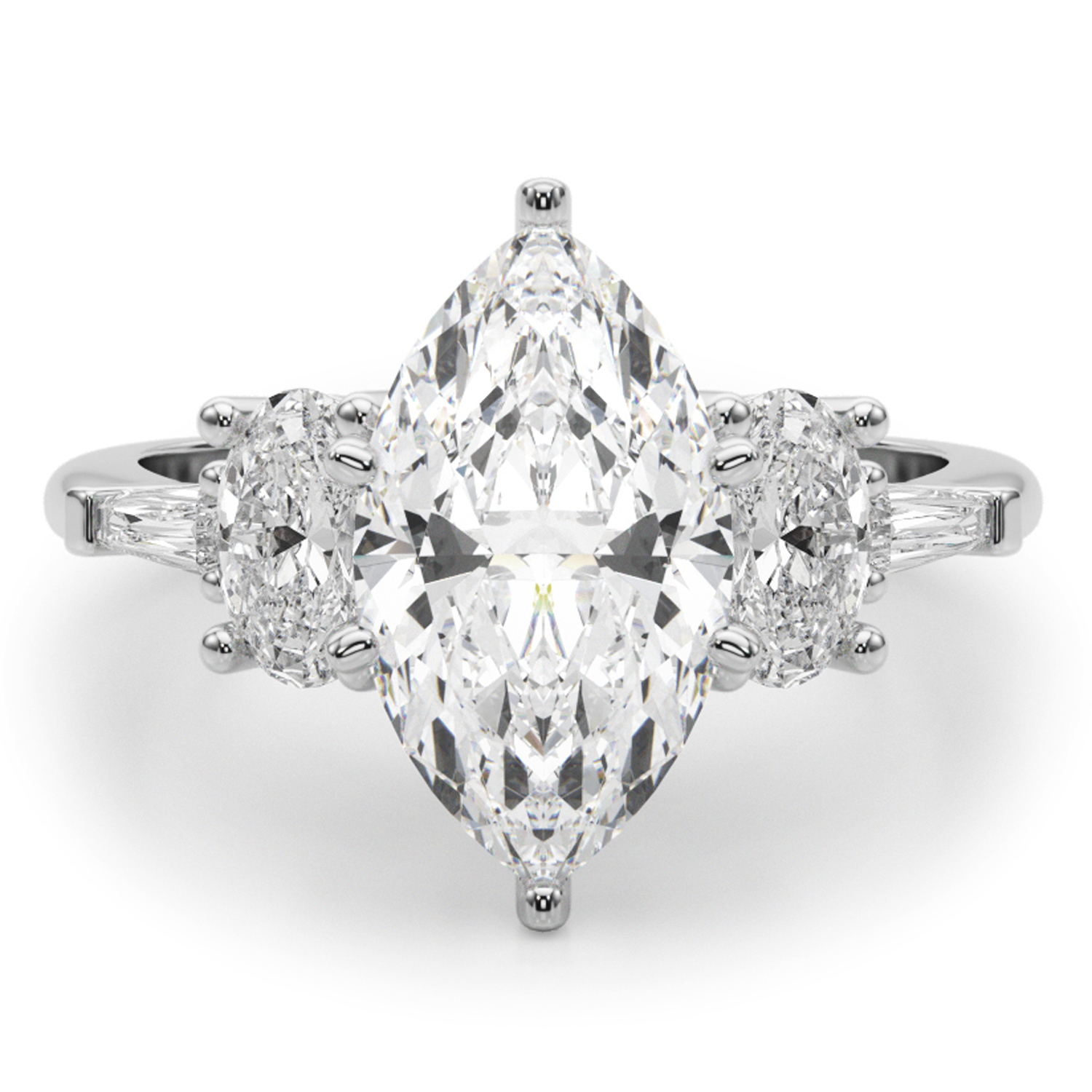 Marquise Moissanite & Lab Grown Diamond Engagement Ring 14K White Gold (4.18ct)