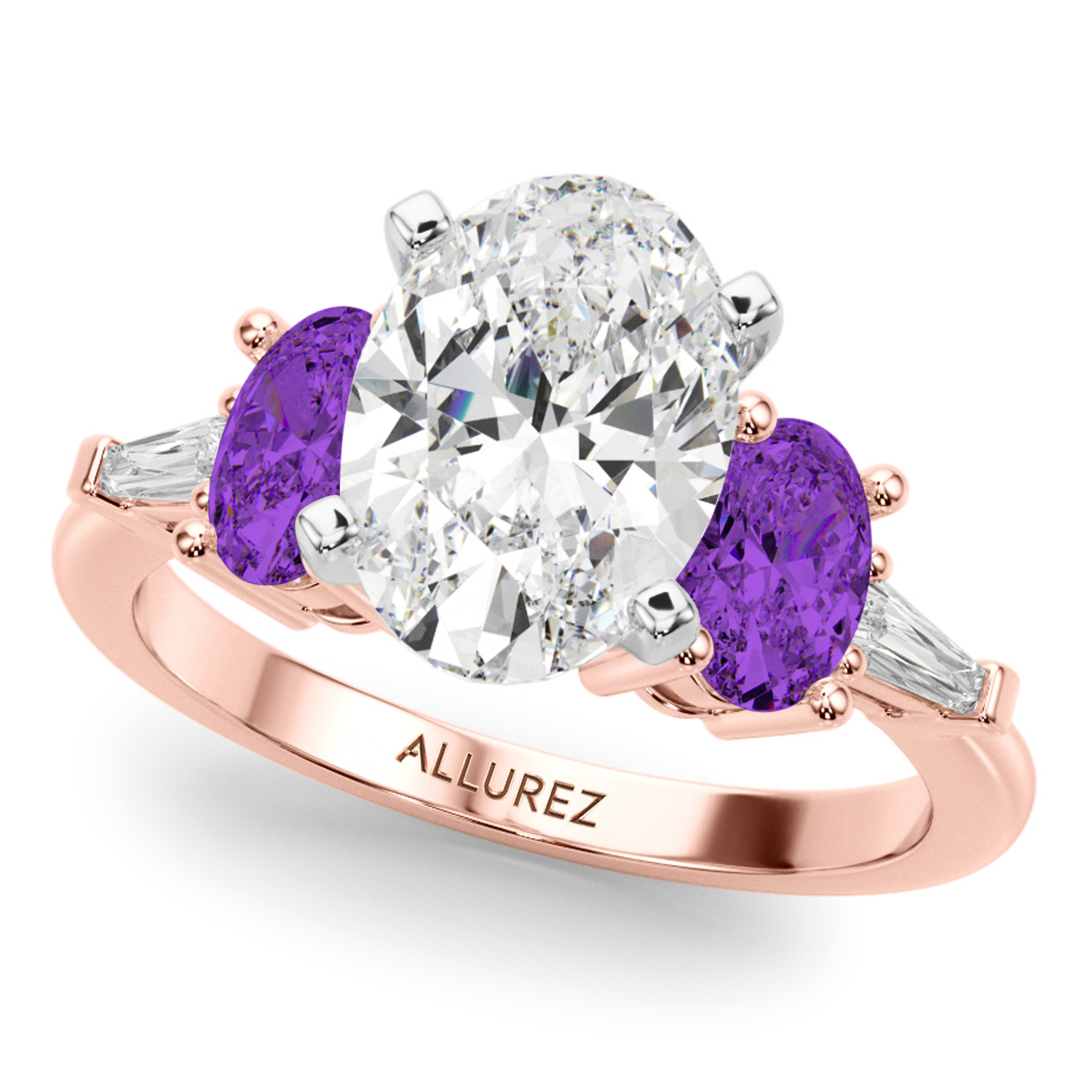 Oval Lab Grown Diamond & Amethyst Engagement Ring 18K Rose Gold (3.98ct)