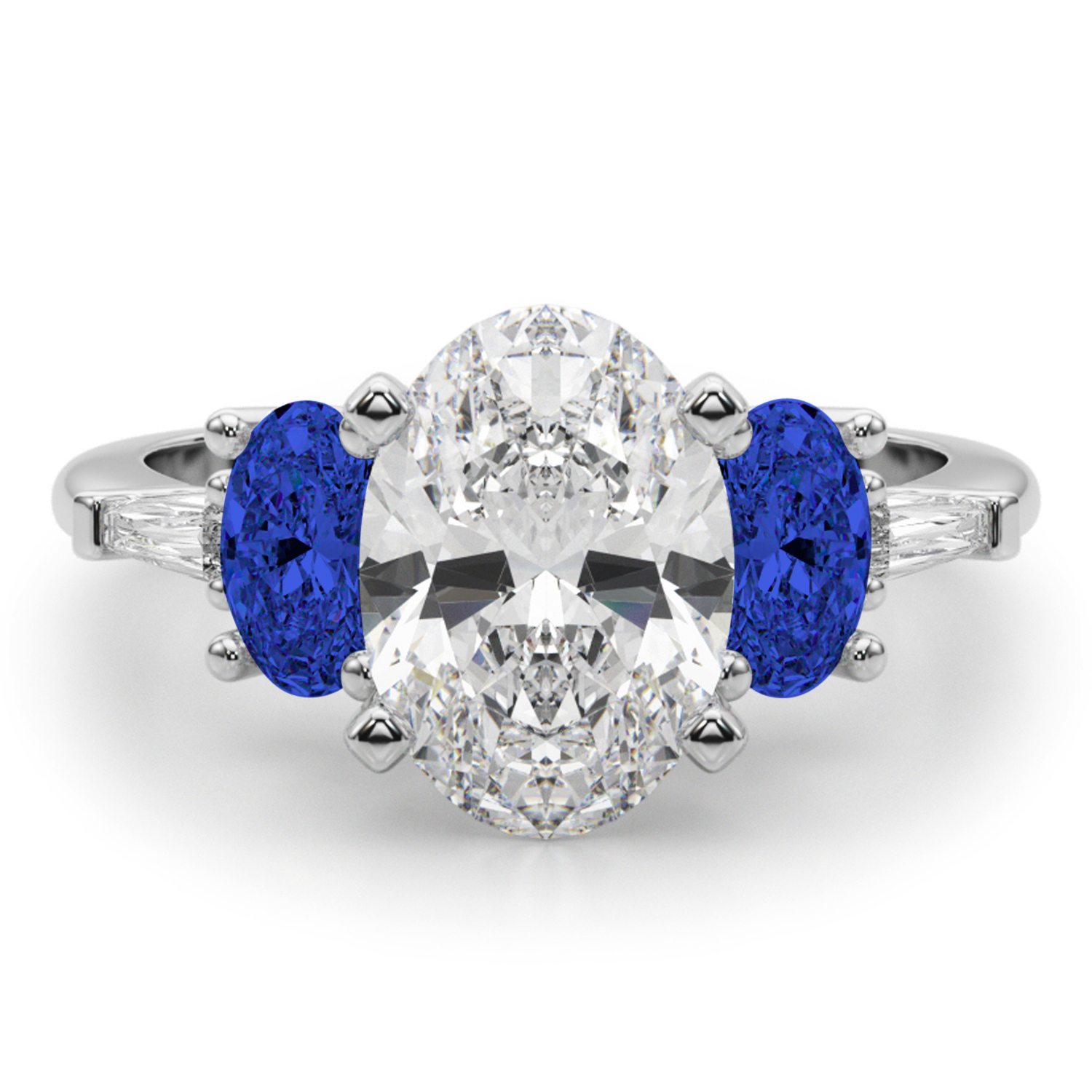 Oval Lab Grown Diamond & Blue Sapphire Engagement Ring in Platinum (4.32ct)