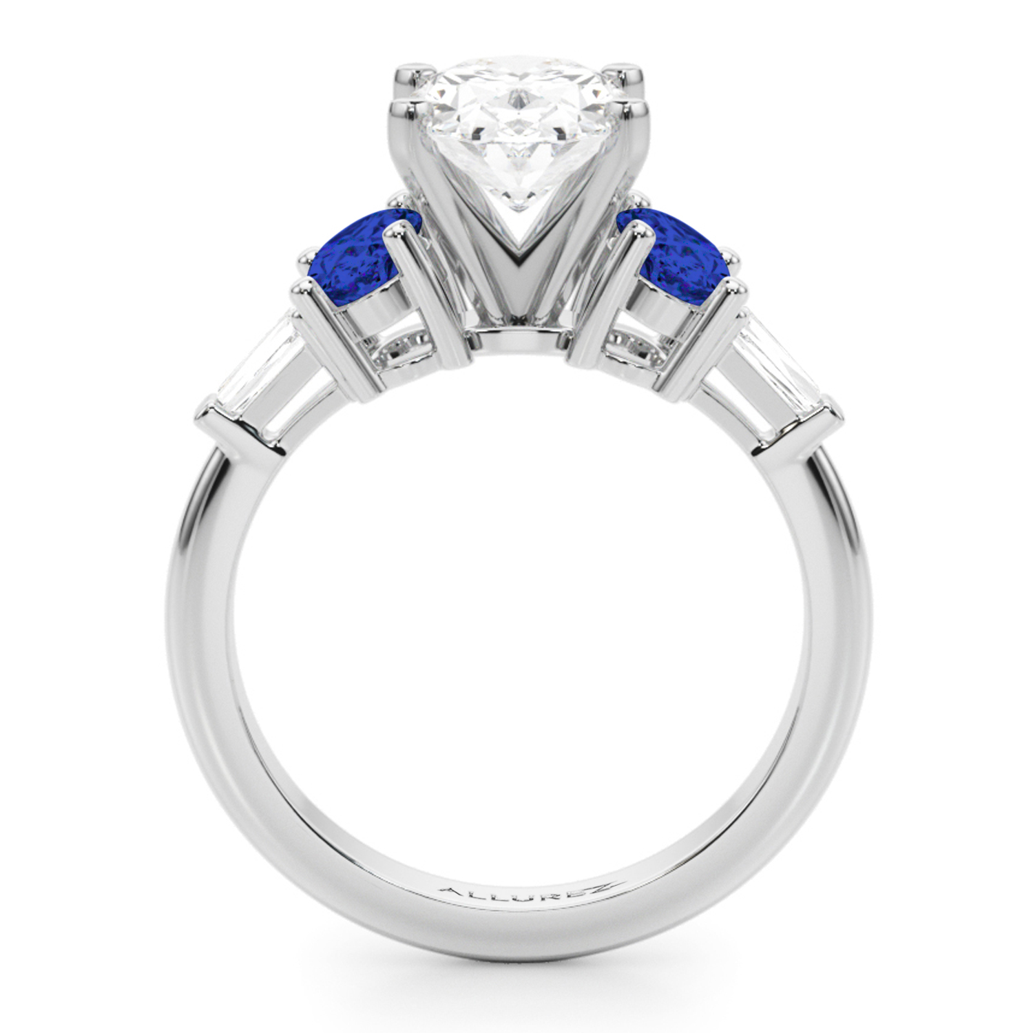 Oval Lab Grown Diamond & Blue Sapphire Engagement Ring in Platinum (4.32ct)