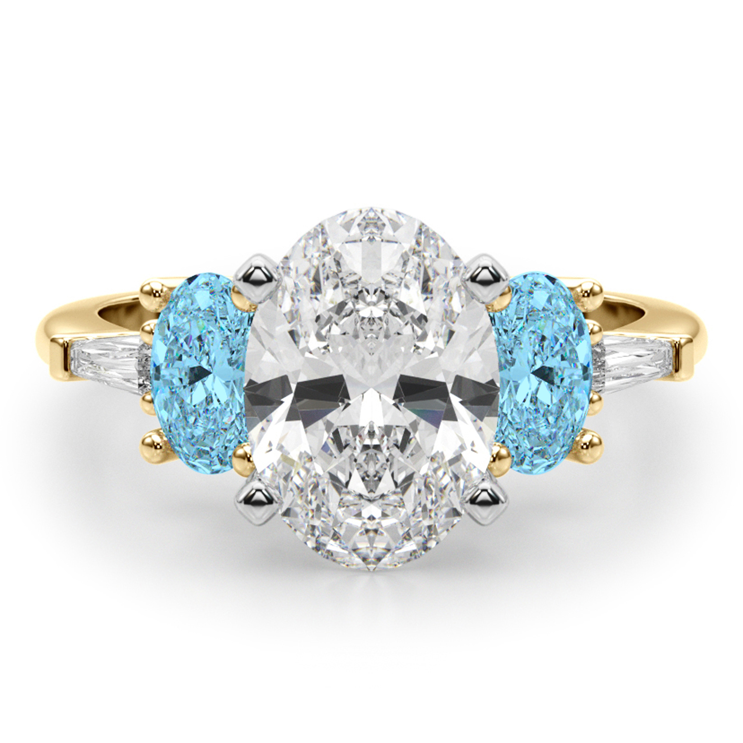 Oval Lab Grown Diamond & Blue Topaz Engagement Ring 14K Yellow Gold (4.18ct)