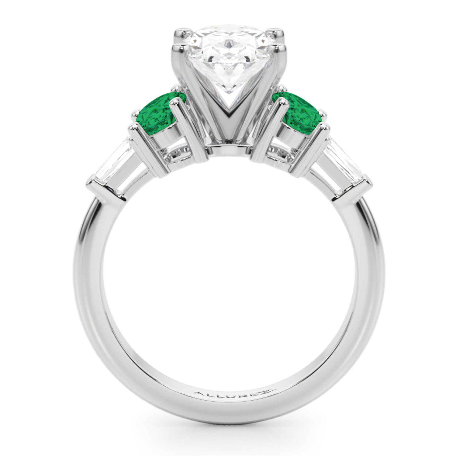 Oval Lab Grown Diamond & Emerald Engagement Ring 14K White Gold (3.98ct)
