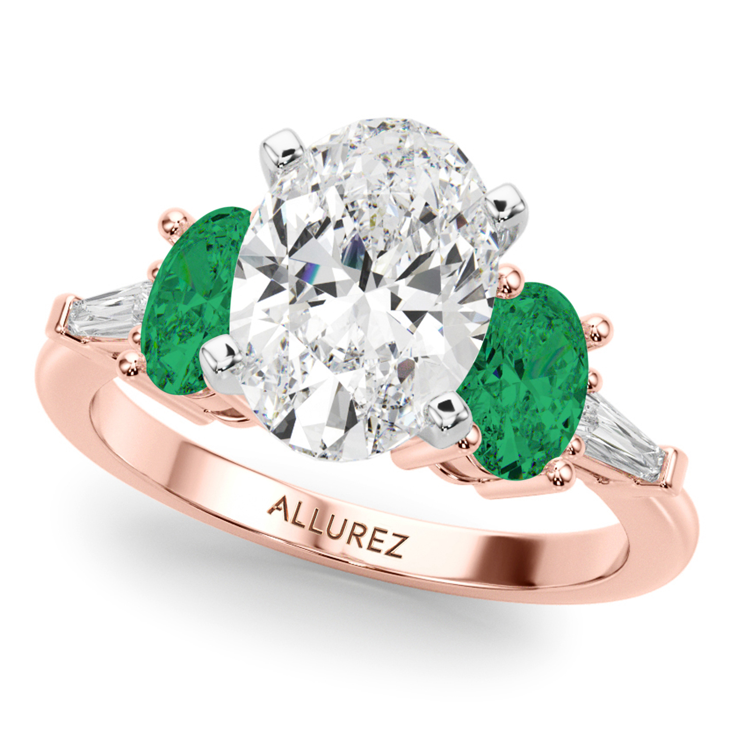 Oval Lab Grown Diamond & Emerald Engagement Ring 18K Rose Gold (3.98ct)