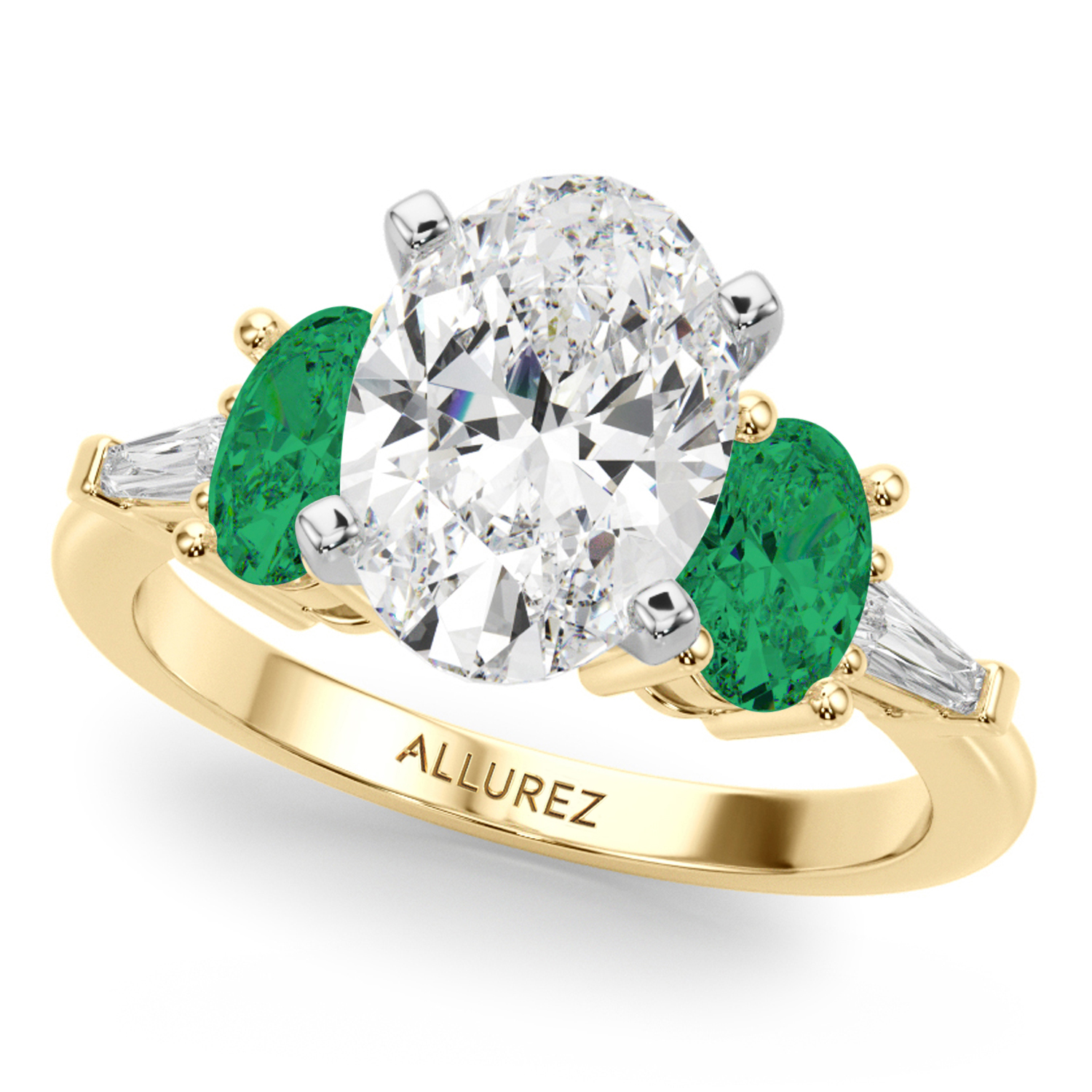 Oval Lab Grown Diamond & Emerald Engagement Ring 18K Yellow Gold (3.98ct)