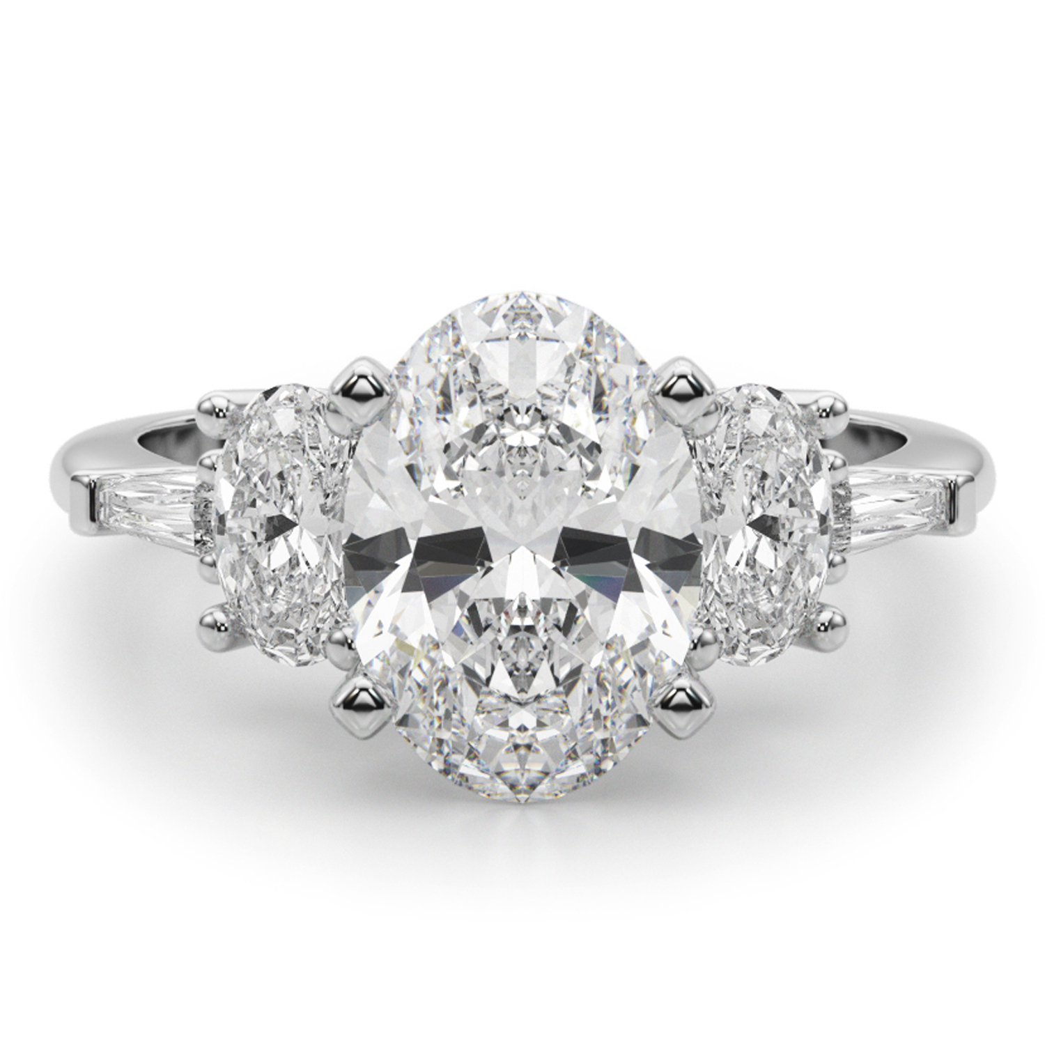 Oval Moissanite & Lab Grown Diamond Engagement Ring 14K White Gold (4.18ct)