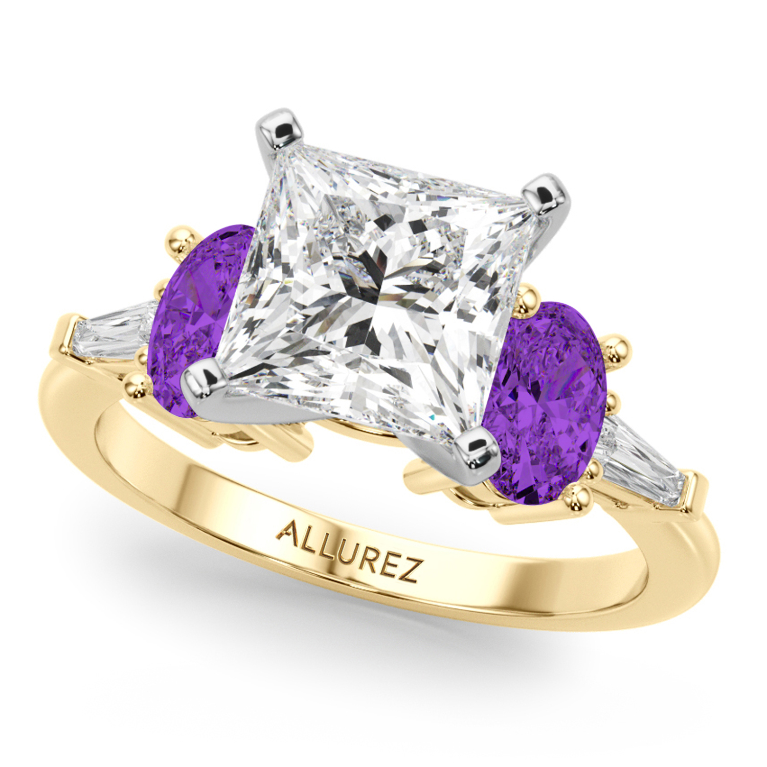 Princess Cut Lab Grown Diamond & Oval Amethyst Engagement Ring 14K Yellow Gold (3.98ct)