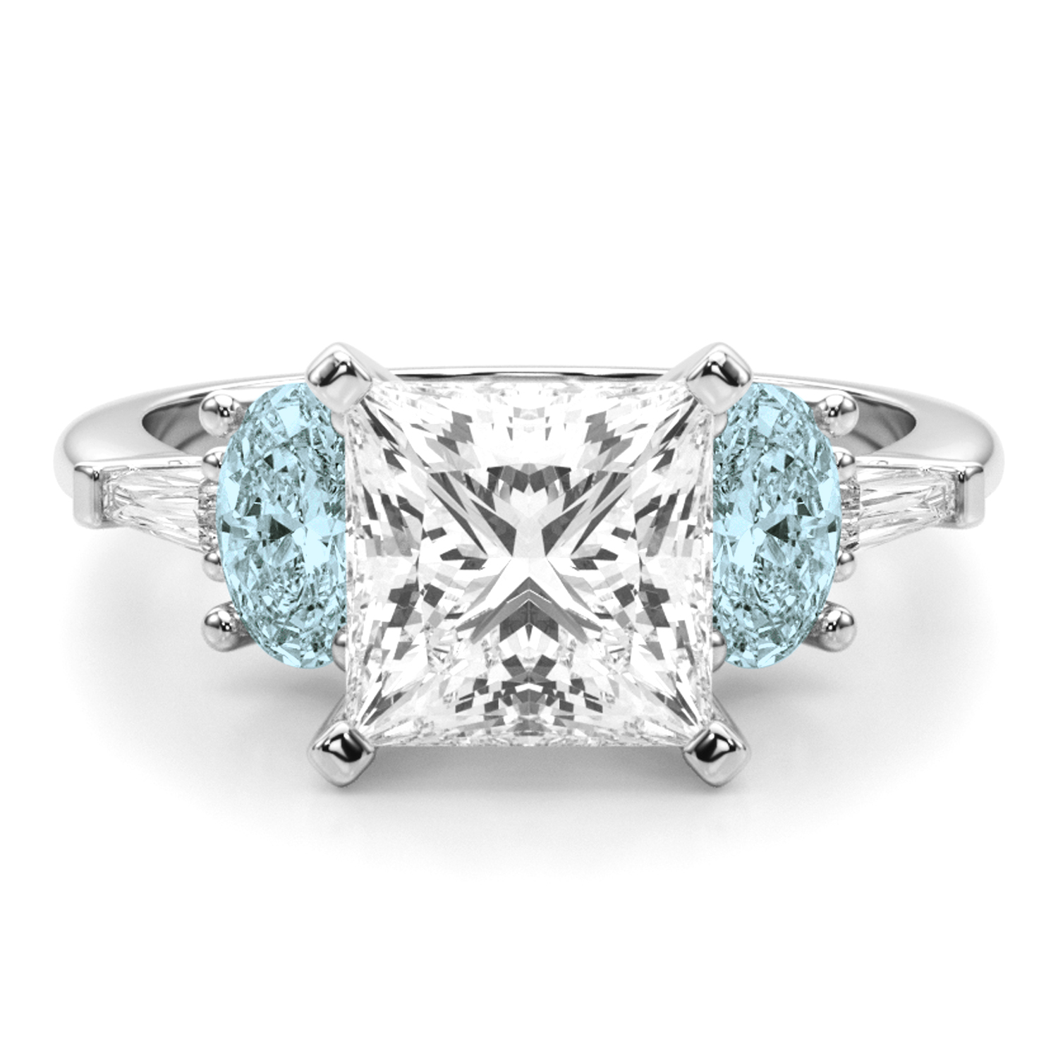 Princess Cut Lab Grown Diamond & Oval Aquamarine Engagement Ring 14K White Gold (3.98ct)