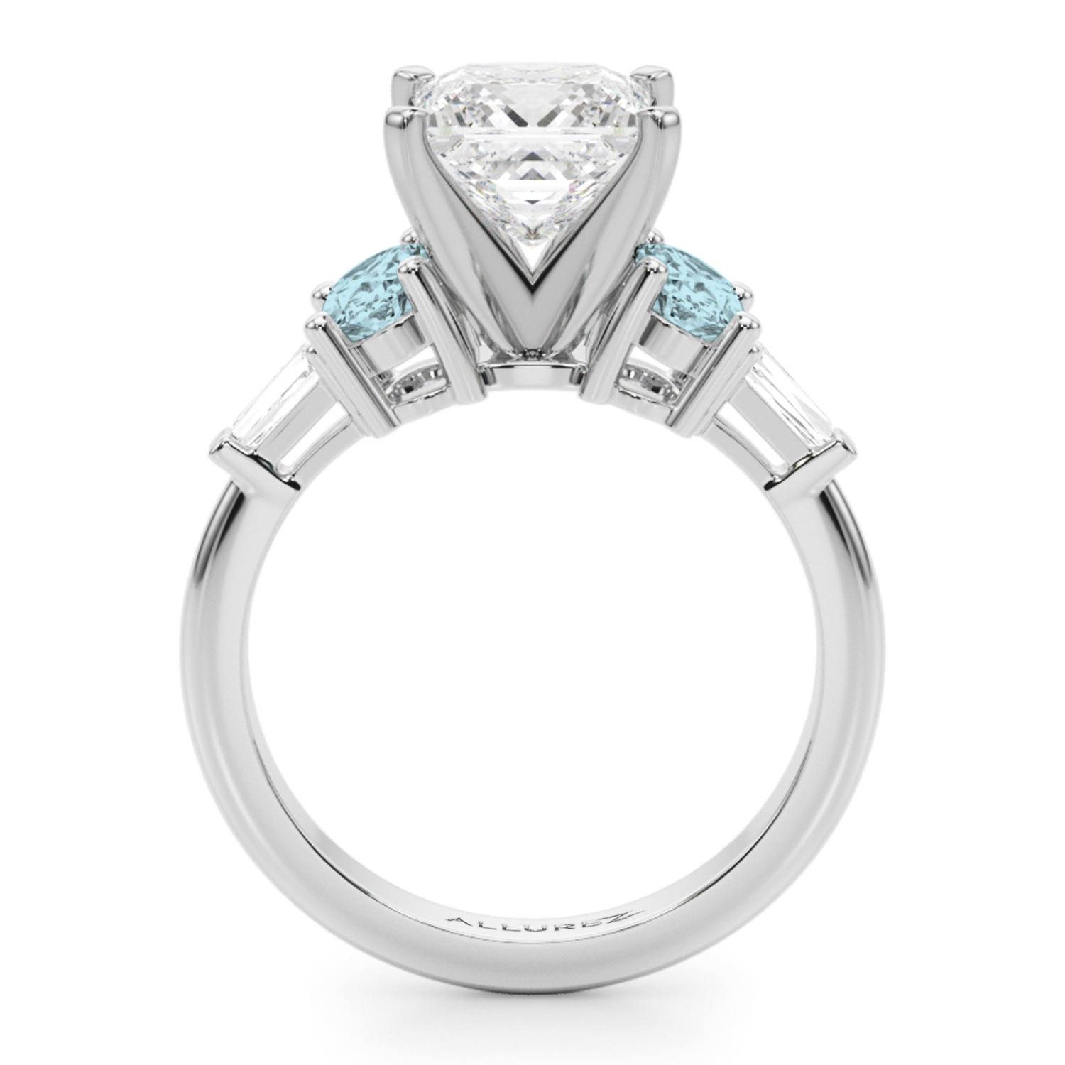 Princess Cut Lab Grown Diamond & Oval Aquamarine Engagement Ring 14K White Gold (3.98ct)