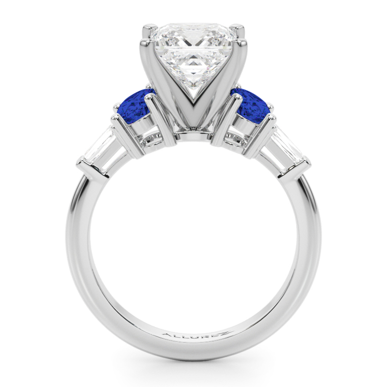 Princess Cut Lab Grown Diamond & Oval Blue Sapphire Engagement Ring 14K White Gold (4.32ct)