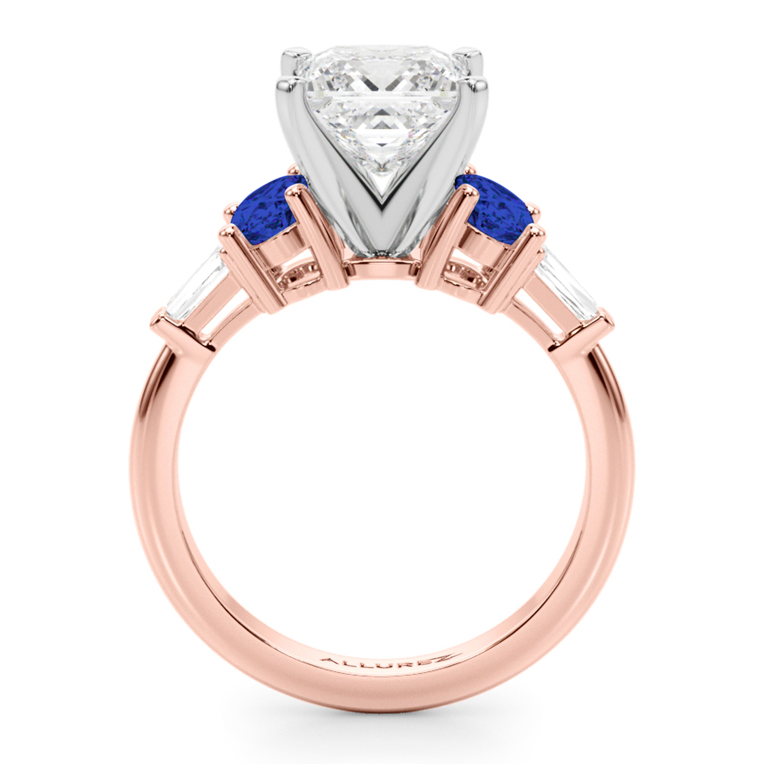 Princess Cut Lab Grown Diamond & Oval Blue Sapphire Engagement Ring 18K Rose Gold (4.32ct)
