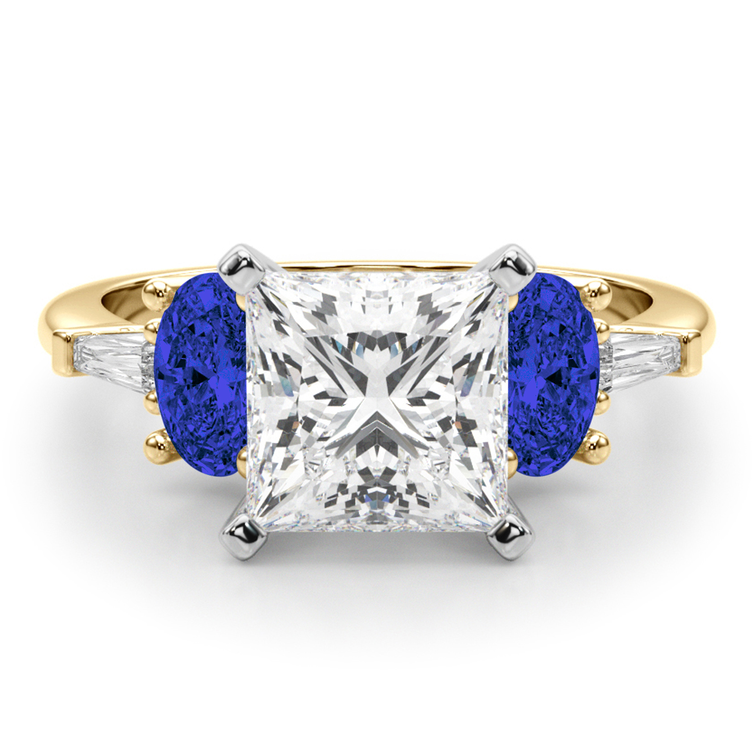 Princess Cut Lab Grown Diamond & Oval Blue Sapphire Engagement Ring 18K Yellow Gold (4.32ct)