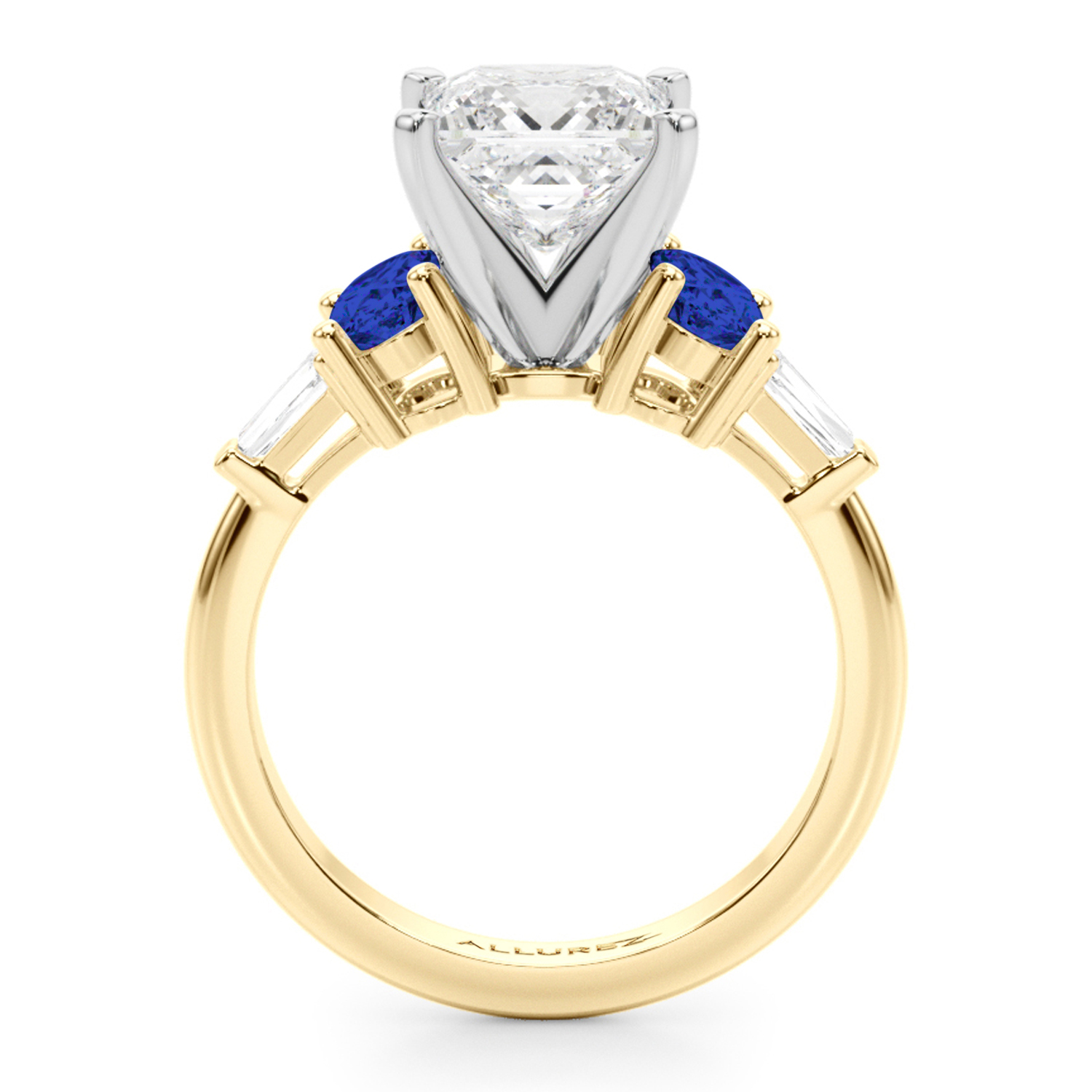 Princess Cut Lab Grown Diamond & Oval Blue Sapphire Engagement Ring 18K Yellow Gold (4.32ct)