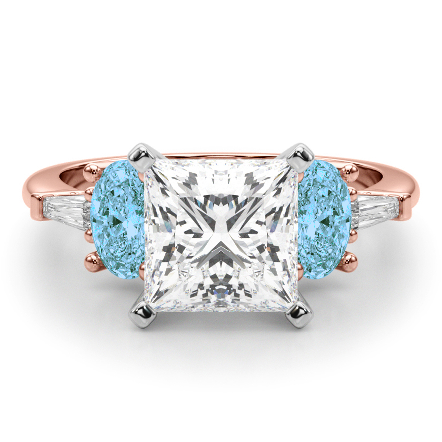 Princess Cut Lab Grown Diamond & Oval Blue Topaz Engagement Ring 14K Rose Gold (4.18ct)
