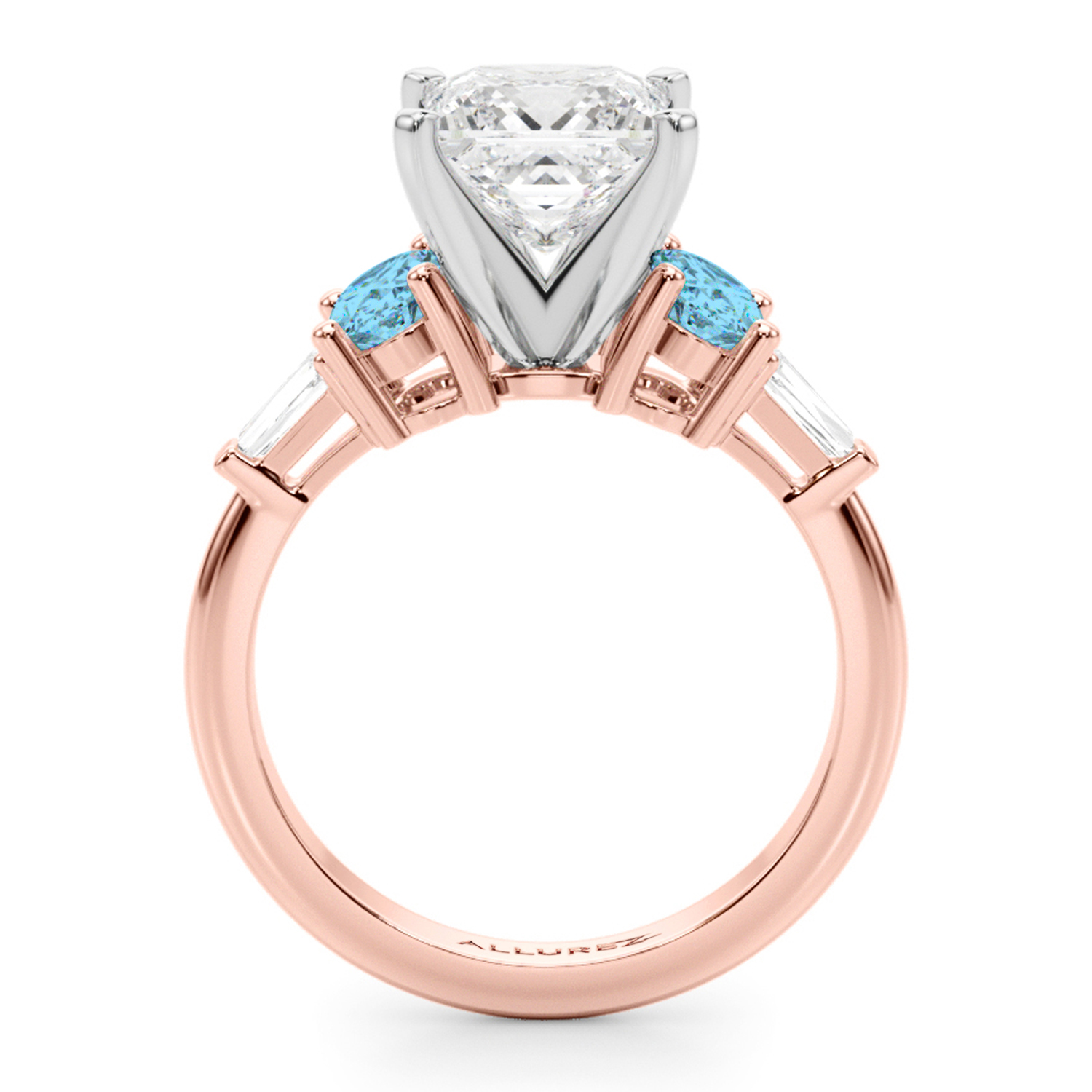 Princess Cut Lab Grown Diamond & Oval Blue Topaz Engagement Ring 14K Rose Gold (4.18ct)