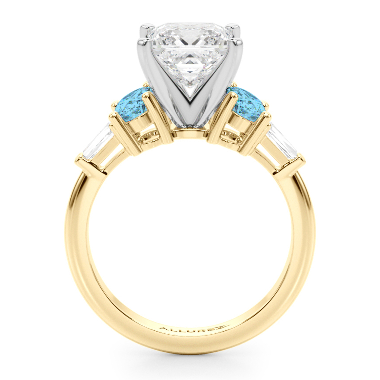 Princess Cut Lab Grown Diamond & Oval Blue Topaz Engagement Ring 14K Yellow Gold (4.18ct)